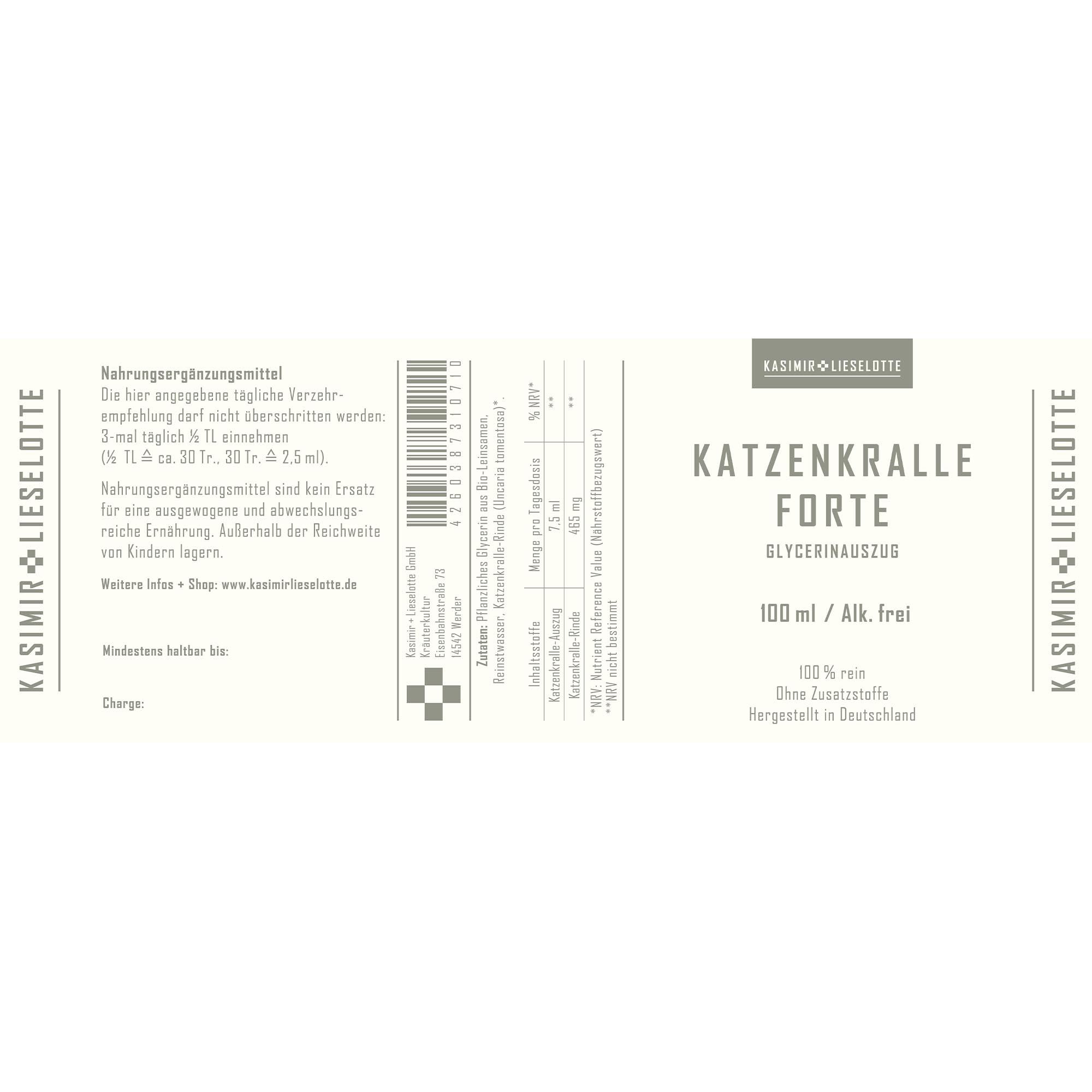Katzenkralle Forte, Glycerin-Auszug, 100 ml, Alkohol frei, Hergestellt in Deutschland