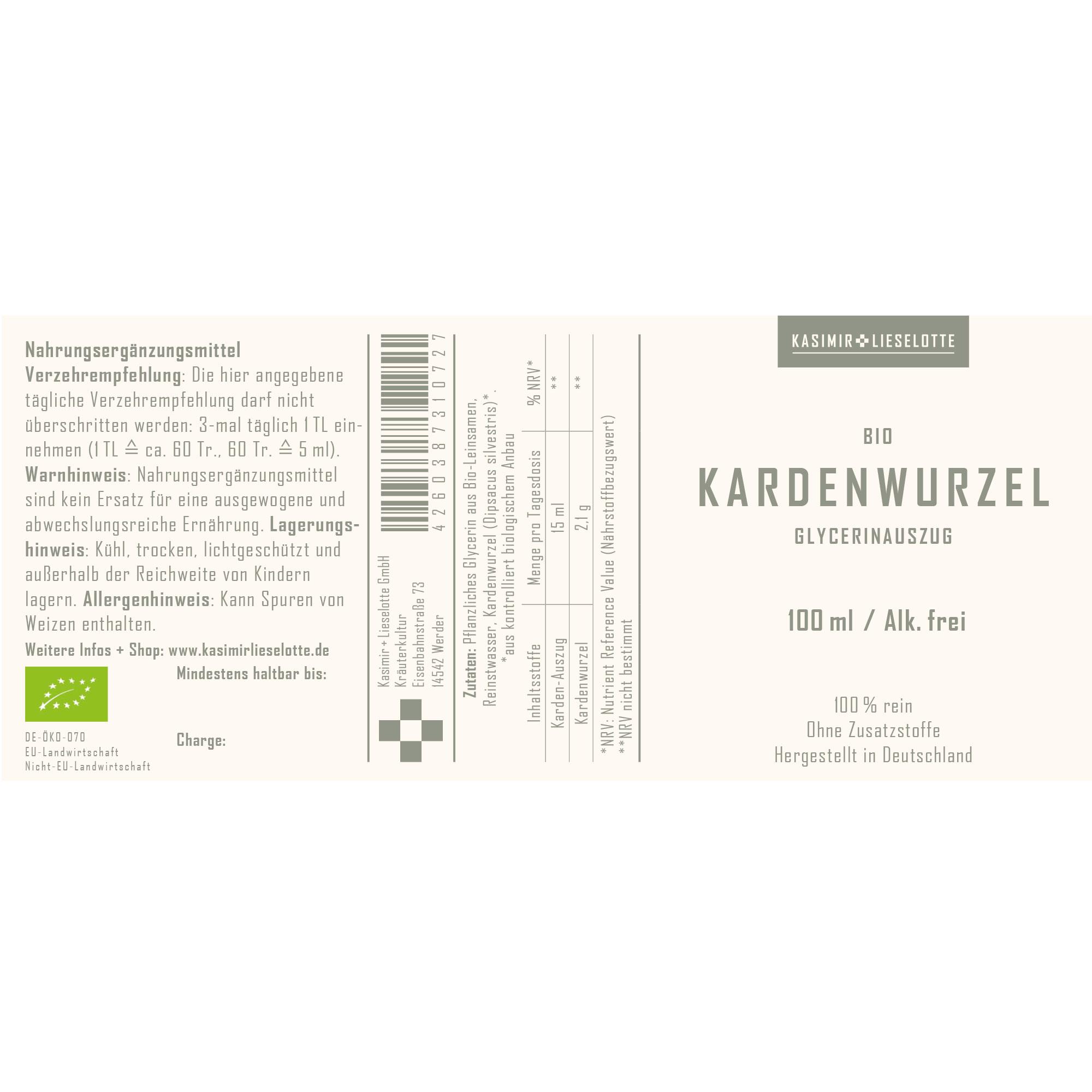 Kardenwurzel, Bio, Glyzerinextrakt, alkoholfrei, 100ml