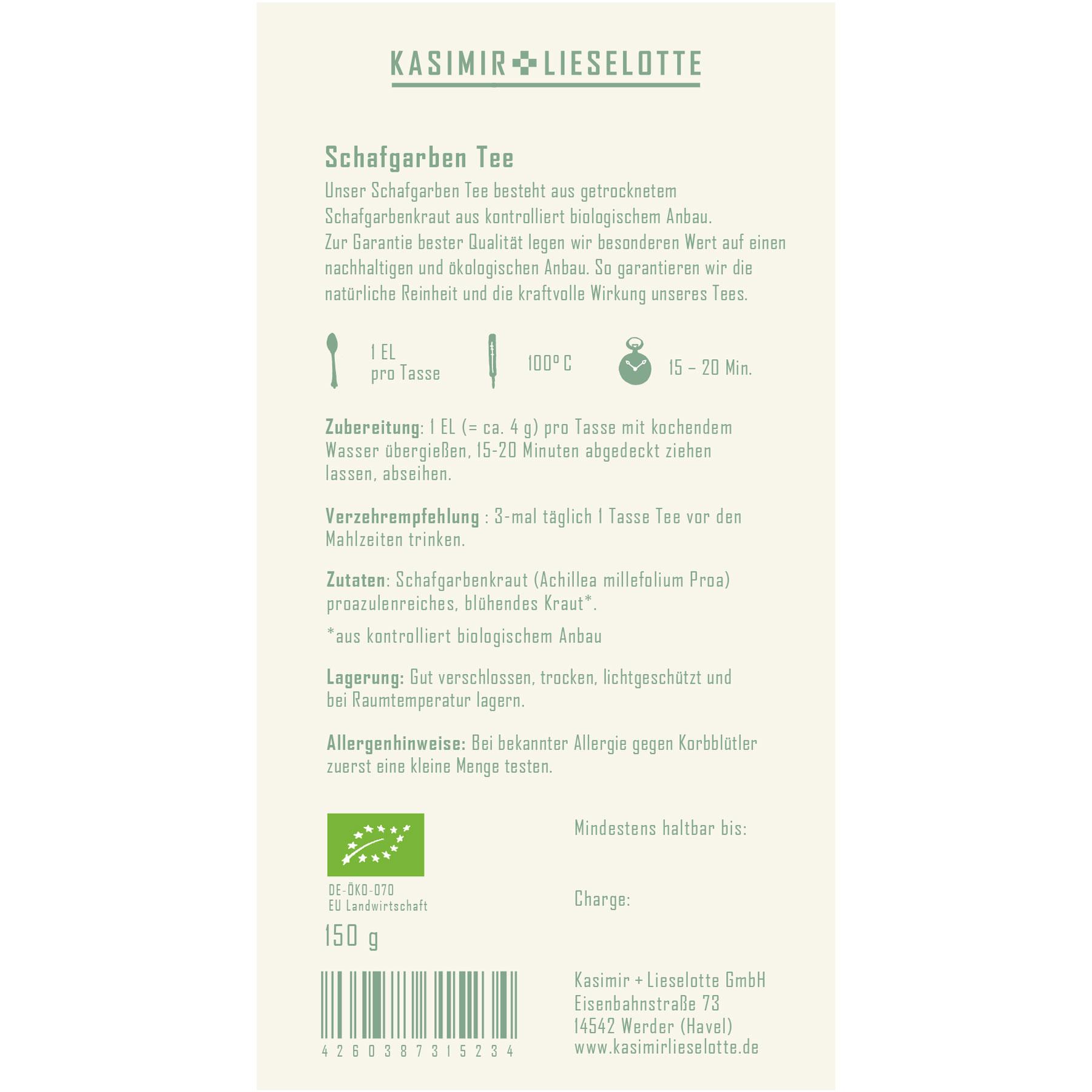 Schafgarben Tee, Tee, Kräutertee, Bio, 150 g