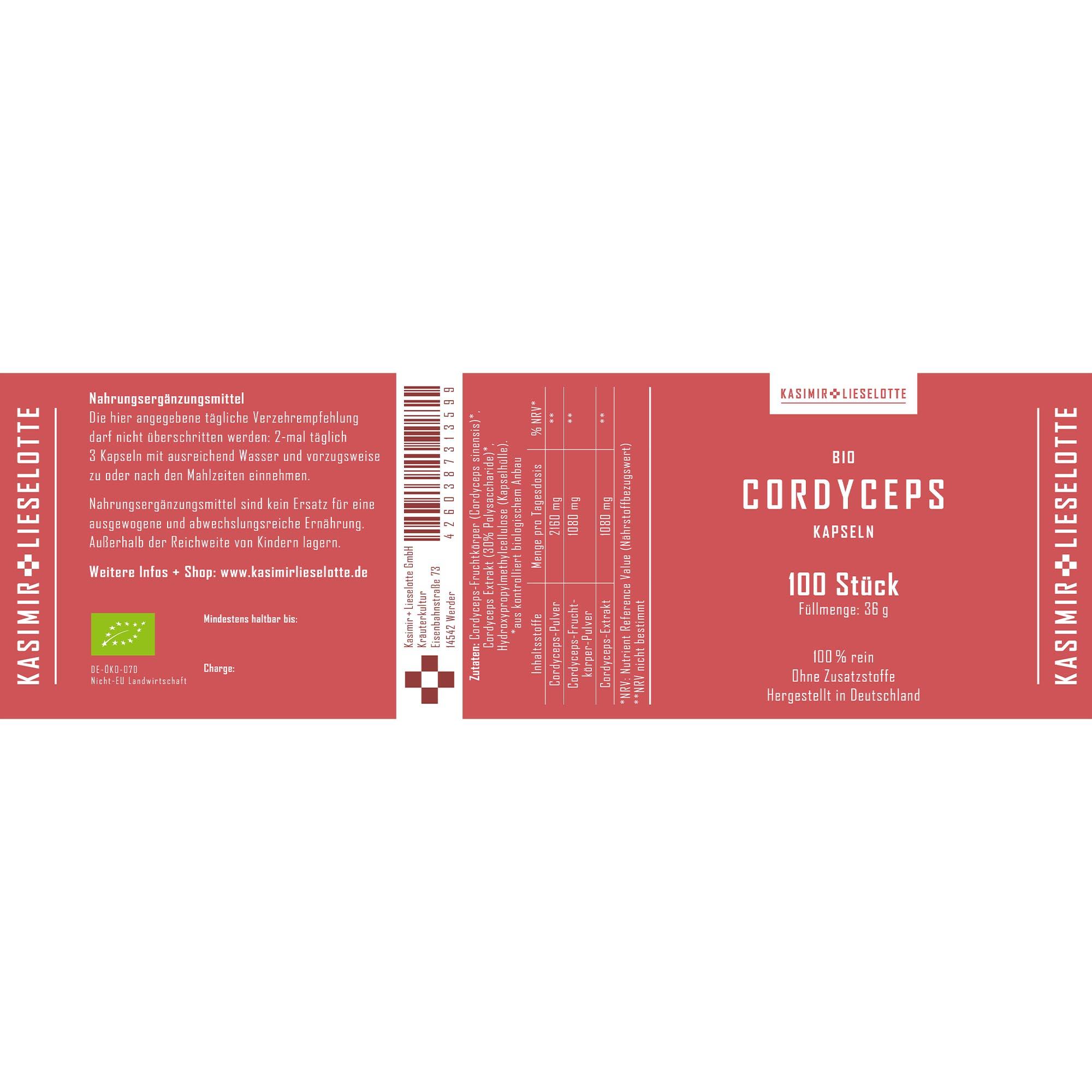 Cordyceps Vitalpilz Kapseln Bio