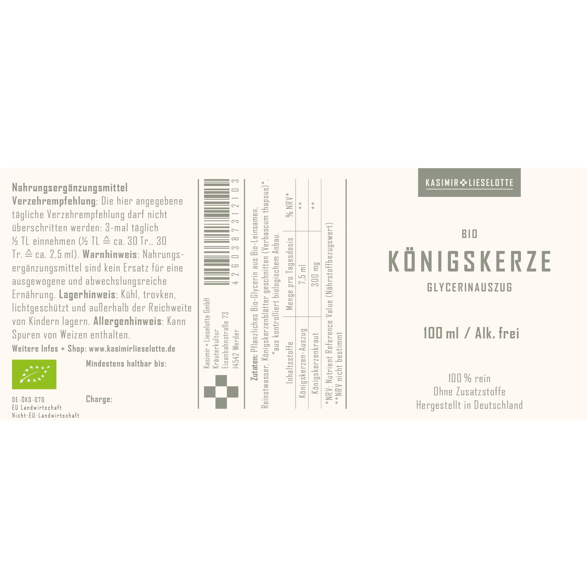Königskerze, Glycerinextrakt, Bio, 100 ml, Alk frei