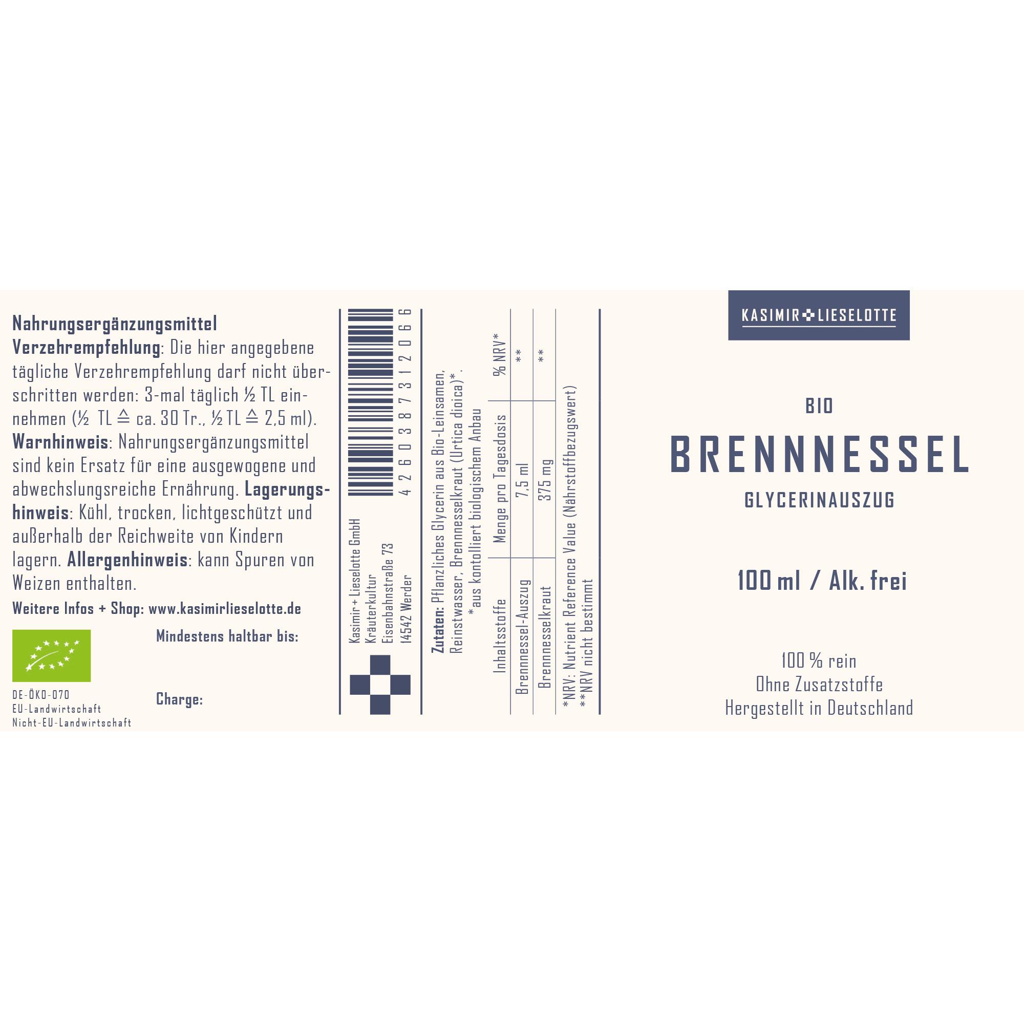 Bio, Brennnessel, Glycerin, Auszug, 100 ml