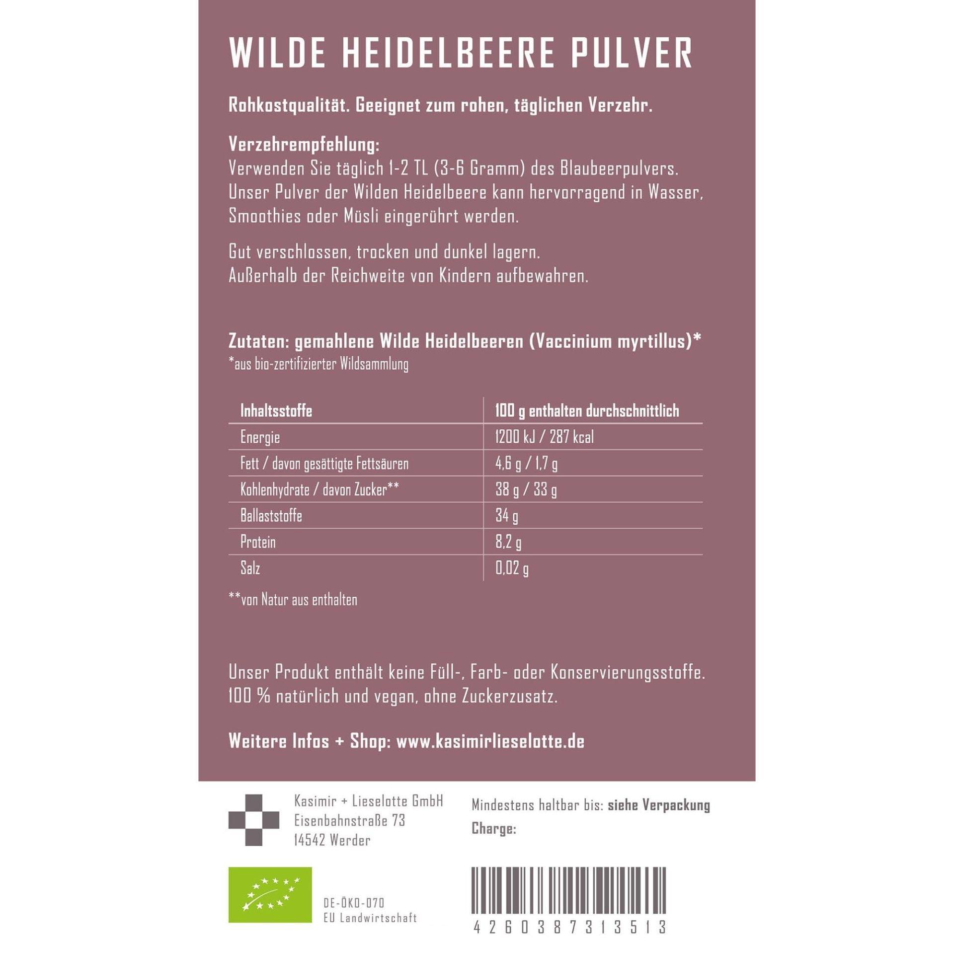 Pulver, Wilde Heidelbeeren, Zutat, Nährwerte, EU-Produkt