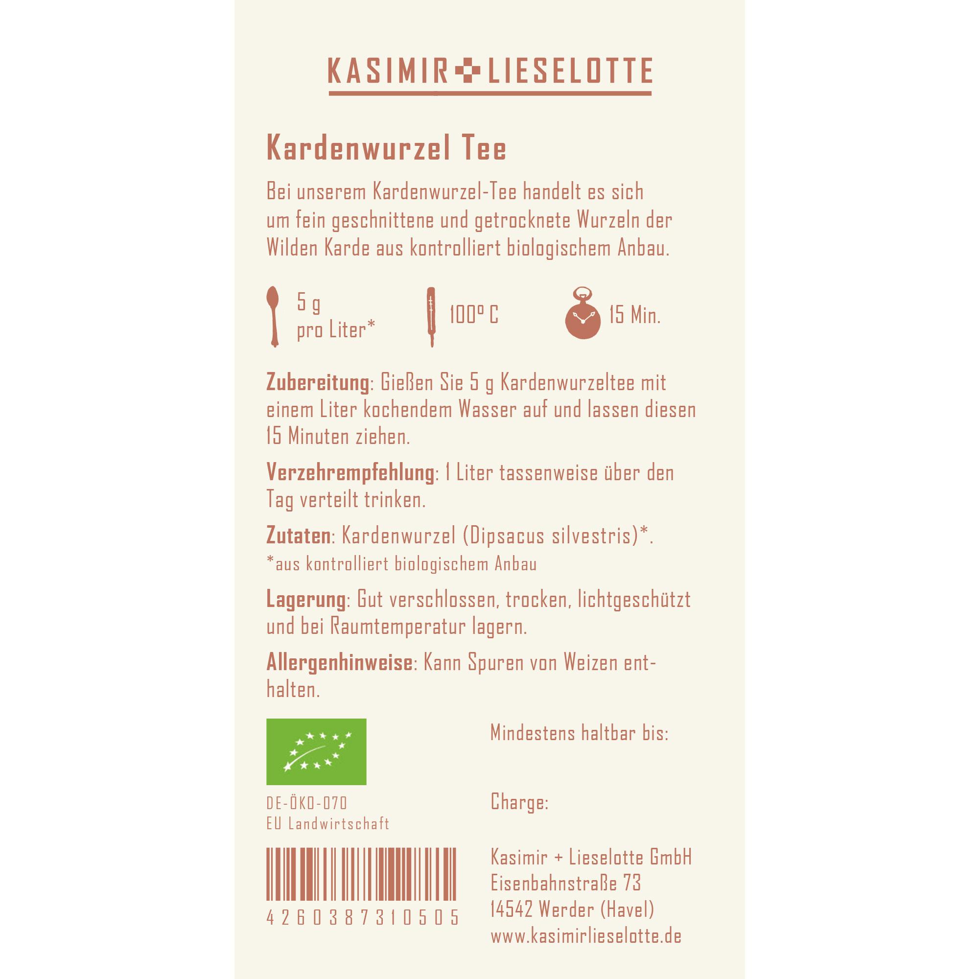 Kardewurzel Tee, Kardewurzel, Bio-Anbau, Kartenreichhalt, Kardewurzel-Dipascus