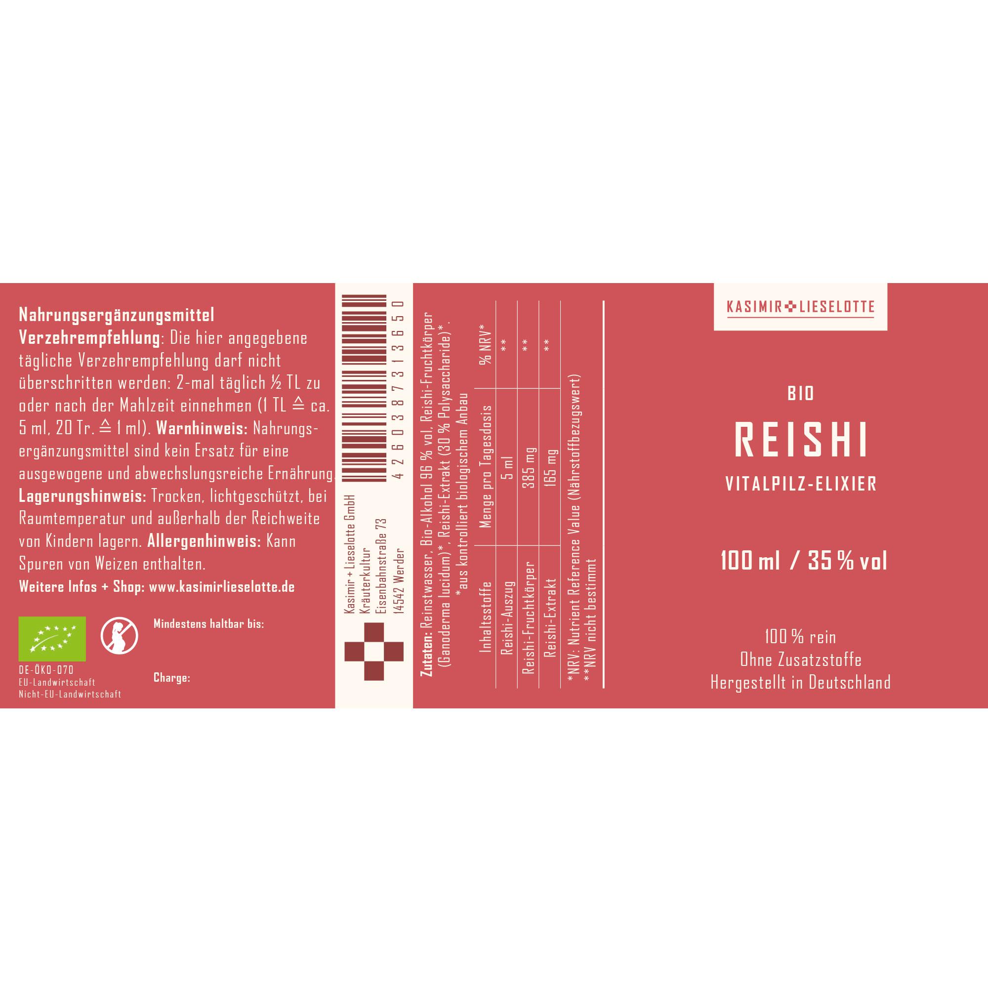 Bio, Reishi, Vitalpilz, Elixier, 100 ml