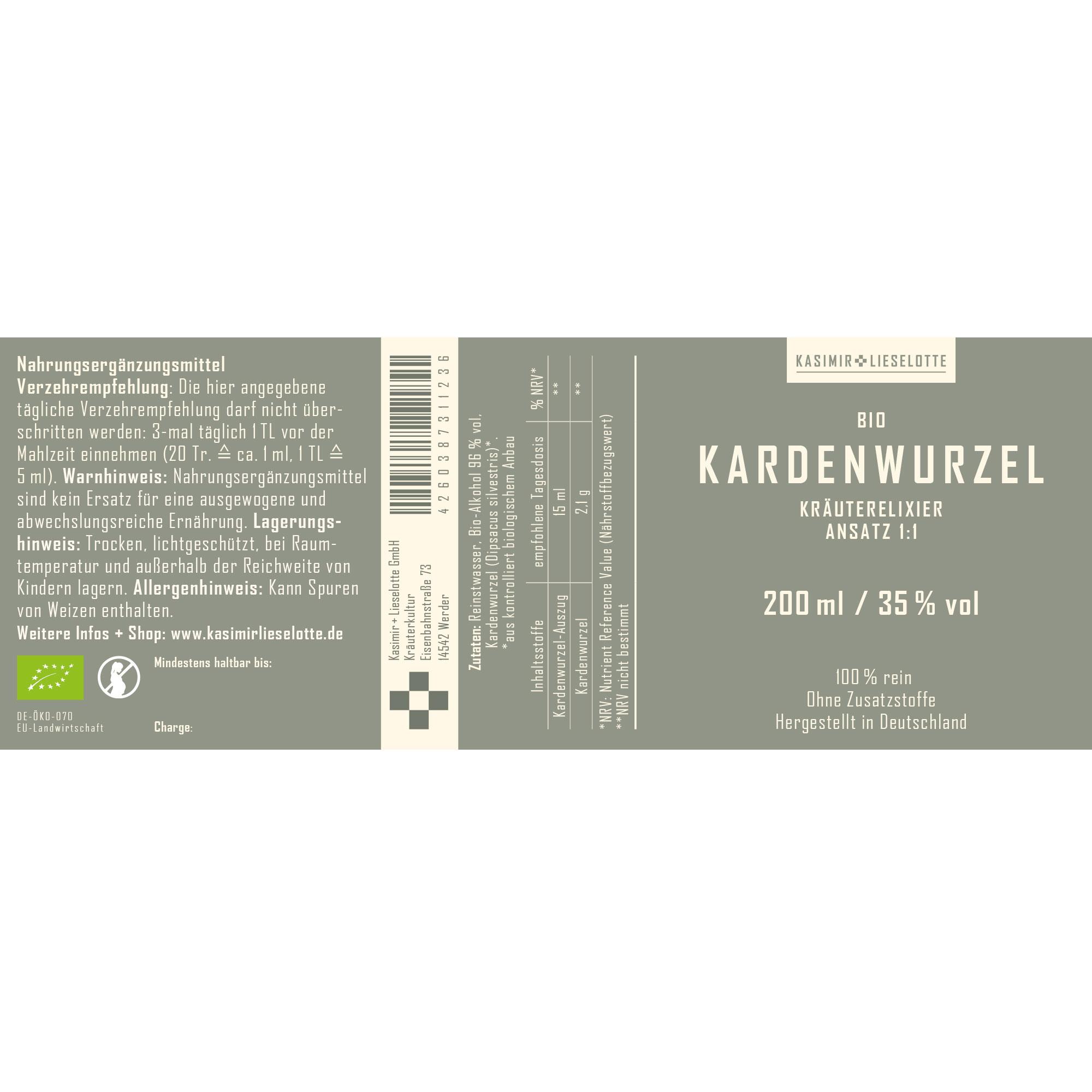 Kardenwurzel, Kräuterelixier, Bio, 200 ml, 35% vol