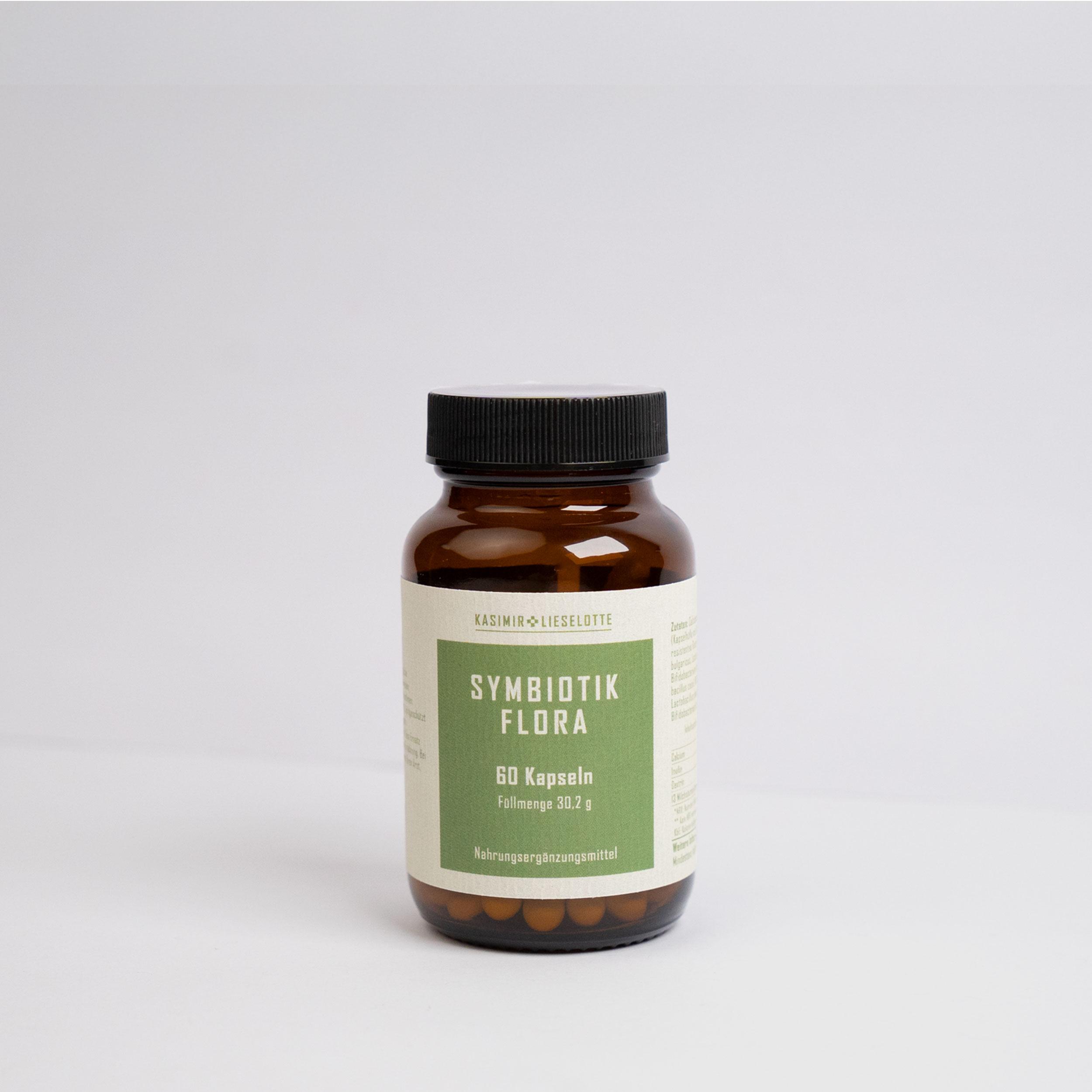 Kapseln, Nahrungsergänzung, Symbiotik Flora, 60 Kapseln, Glasflasche