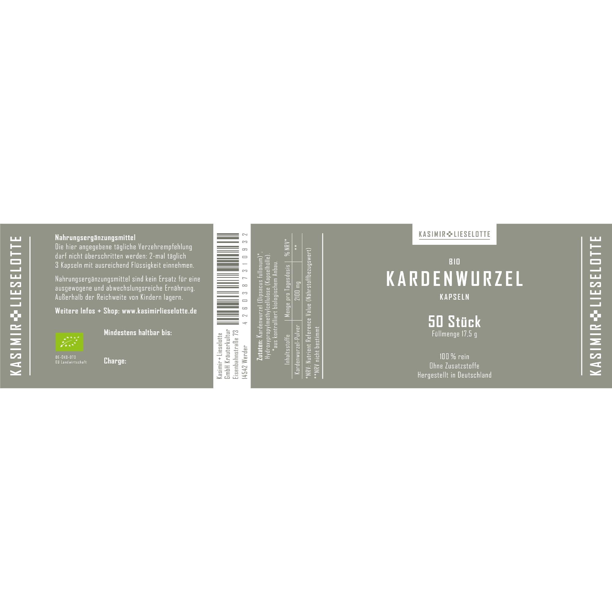 Kardewurzel, Kapseln, Bio, 50 Stück, Gesundheit