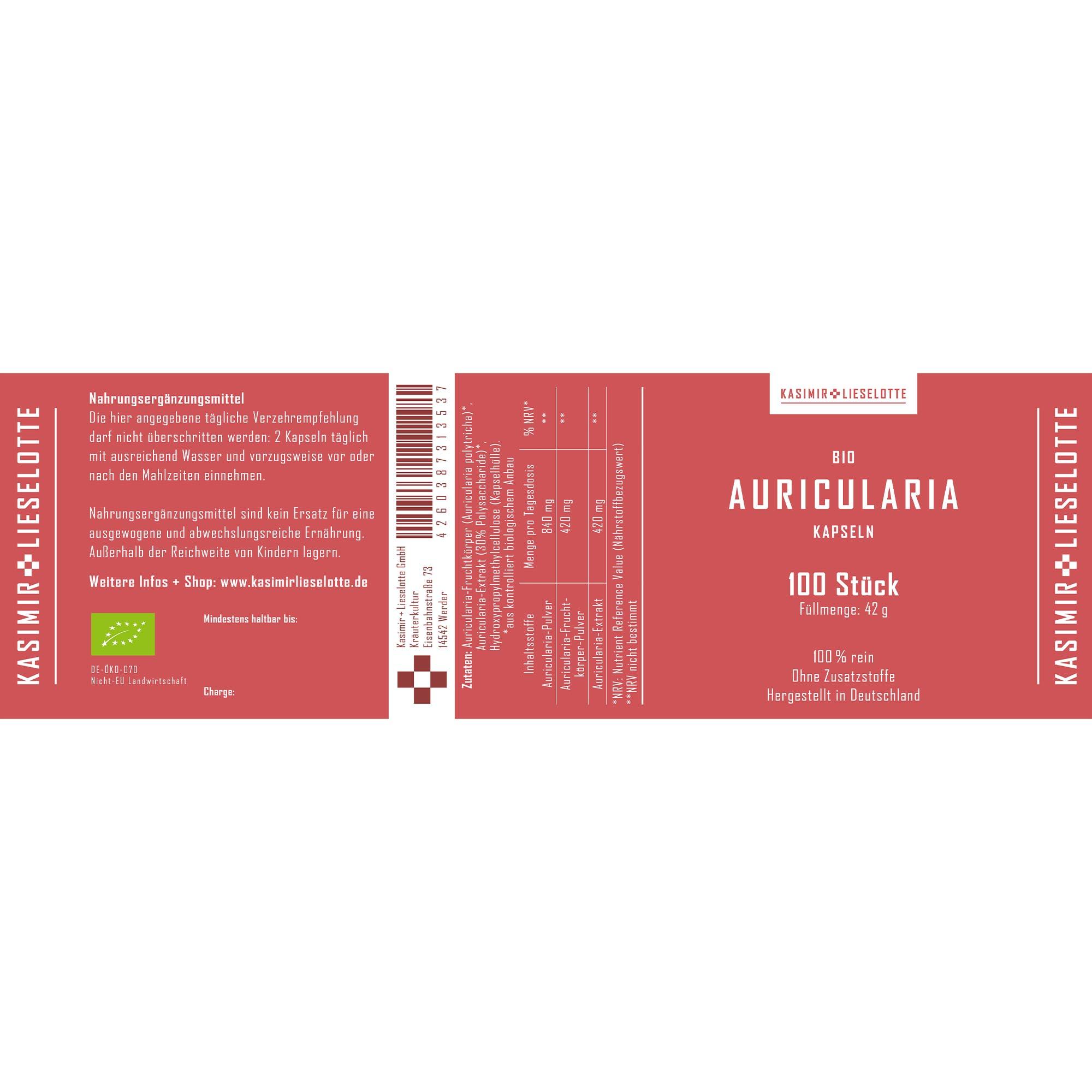 Auricularia Vitalpilz Kapseln Bio