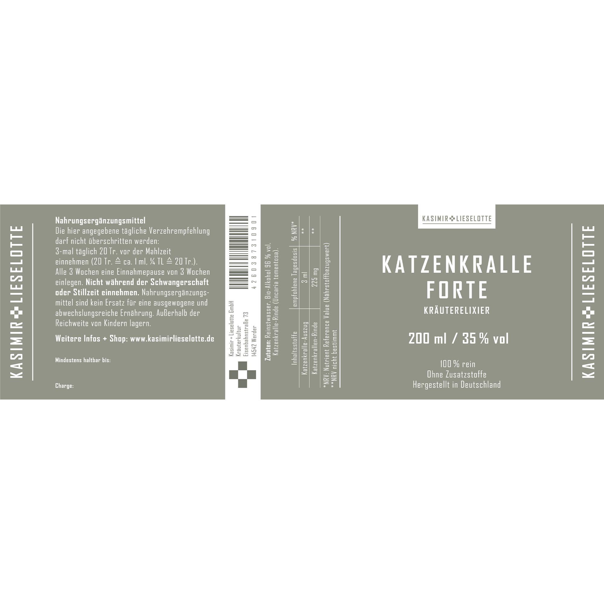 Katzenkralle Forte, Kräuterelixier, Nahrungsergänzung, 200 ml, 35% vol