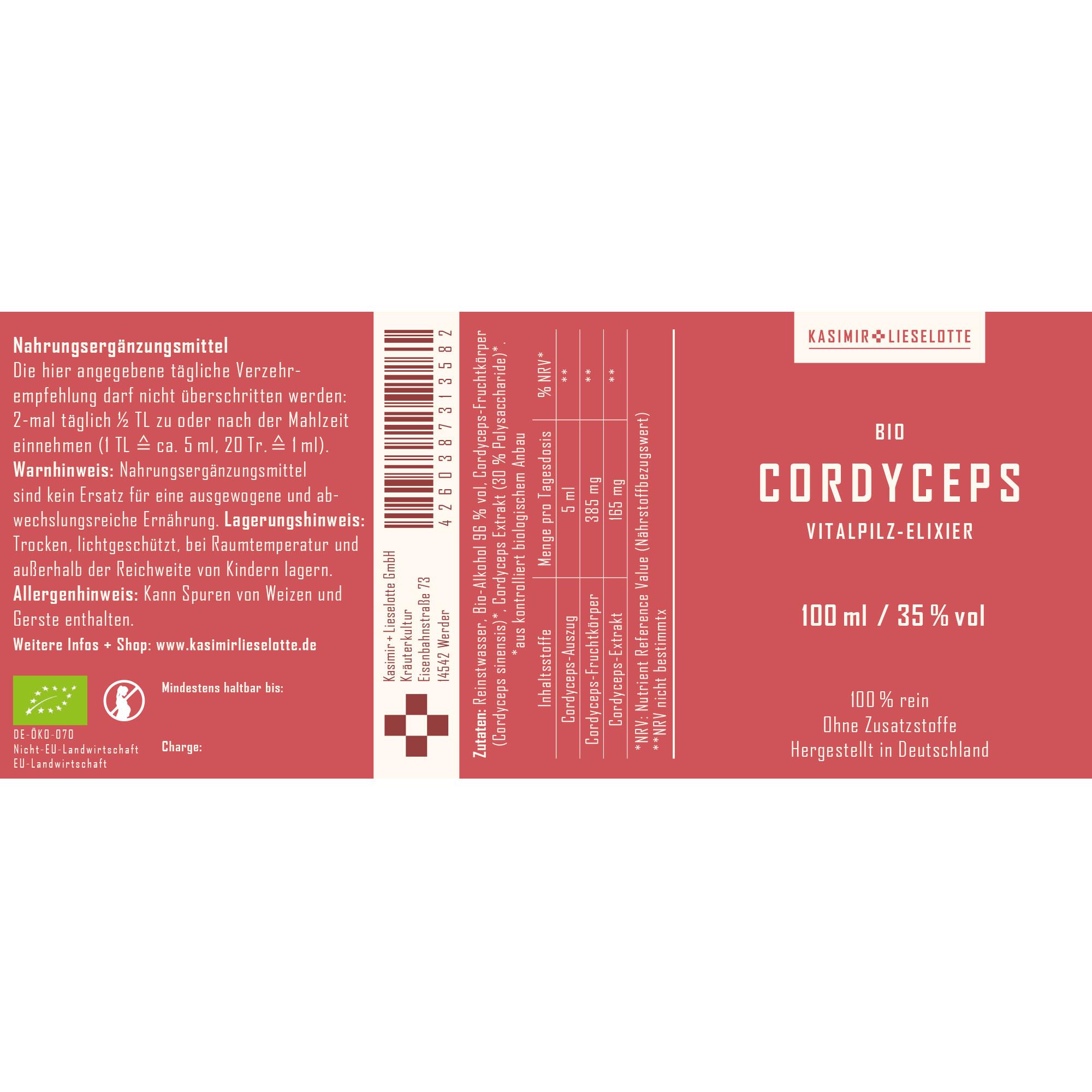 Bio, Cordyceps, Vitalpilz, Elixier, 100 ml