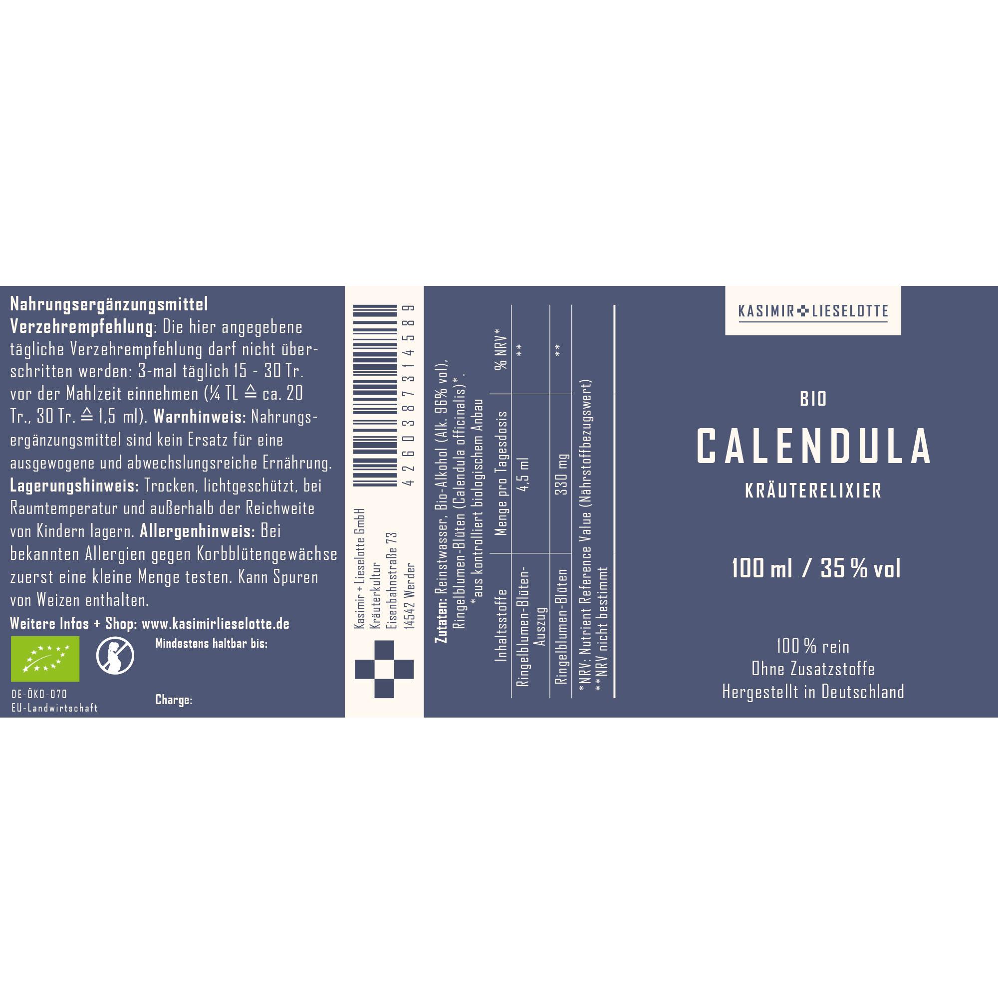 Kalendula, Kräuterelixir, Bio, 100 ml, Ohne Zusatzstoffe