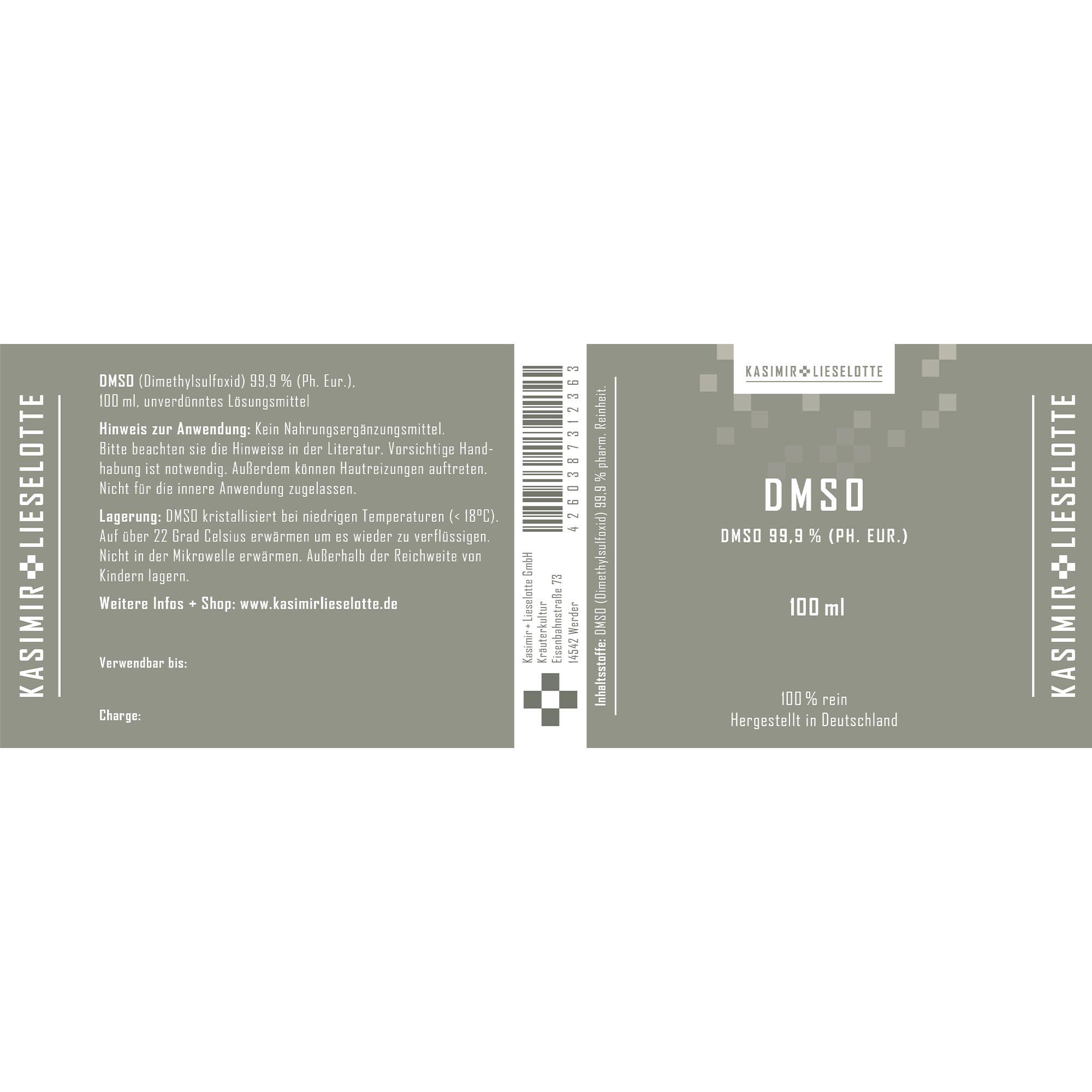DMSO, 100 ml, DMSO 99.9%, Hergestellt in Deutschland, Kasimir Lieselotte