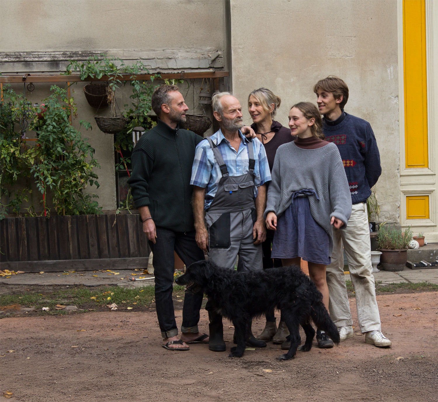 Familie, Hund, Gruppe, Außenbereich, Stadt