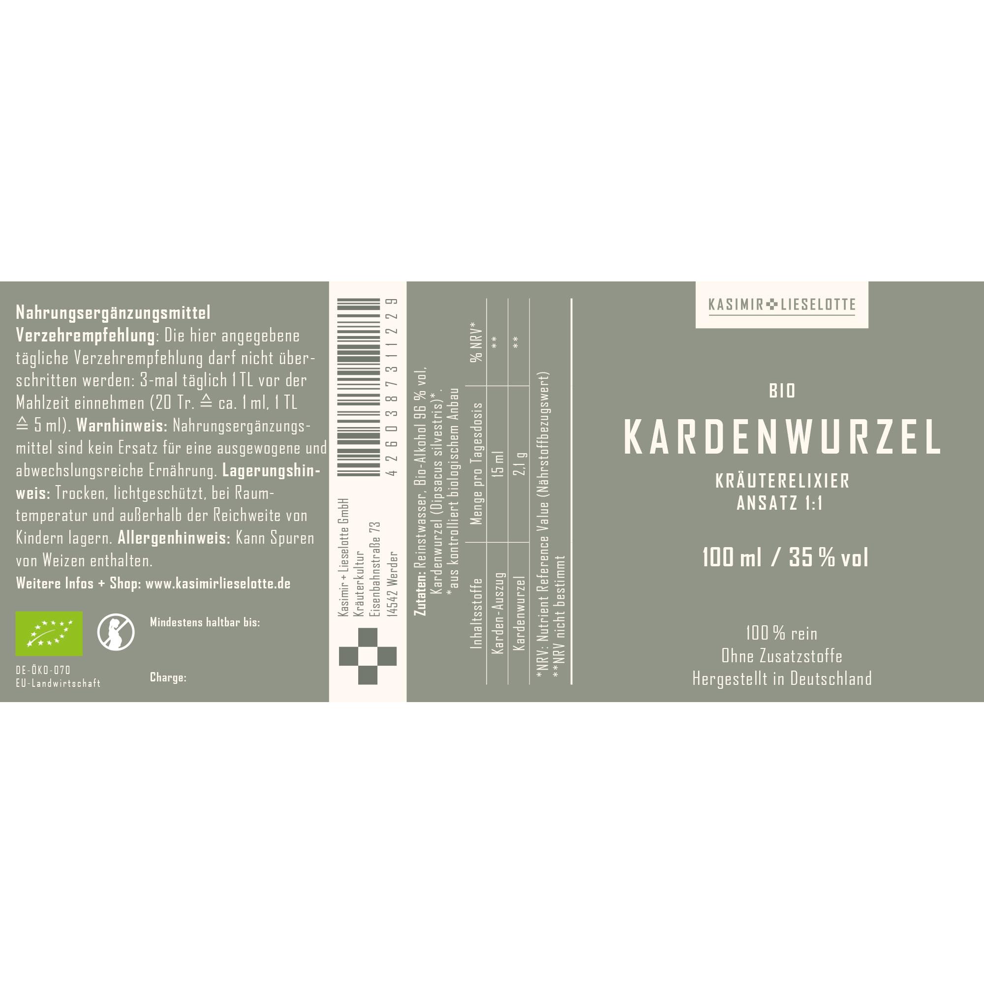 Kardenwurzel, Kräuterlixir, Bio, Kardewurzel, 100 ml