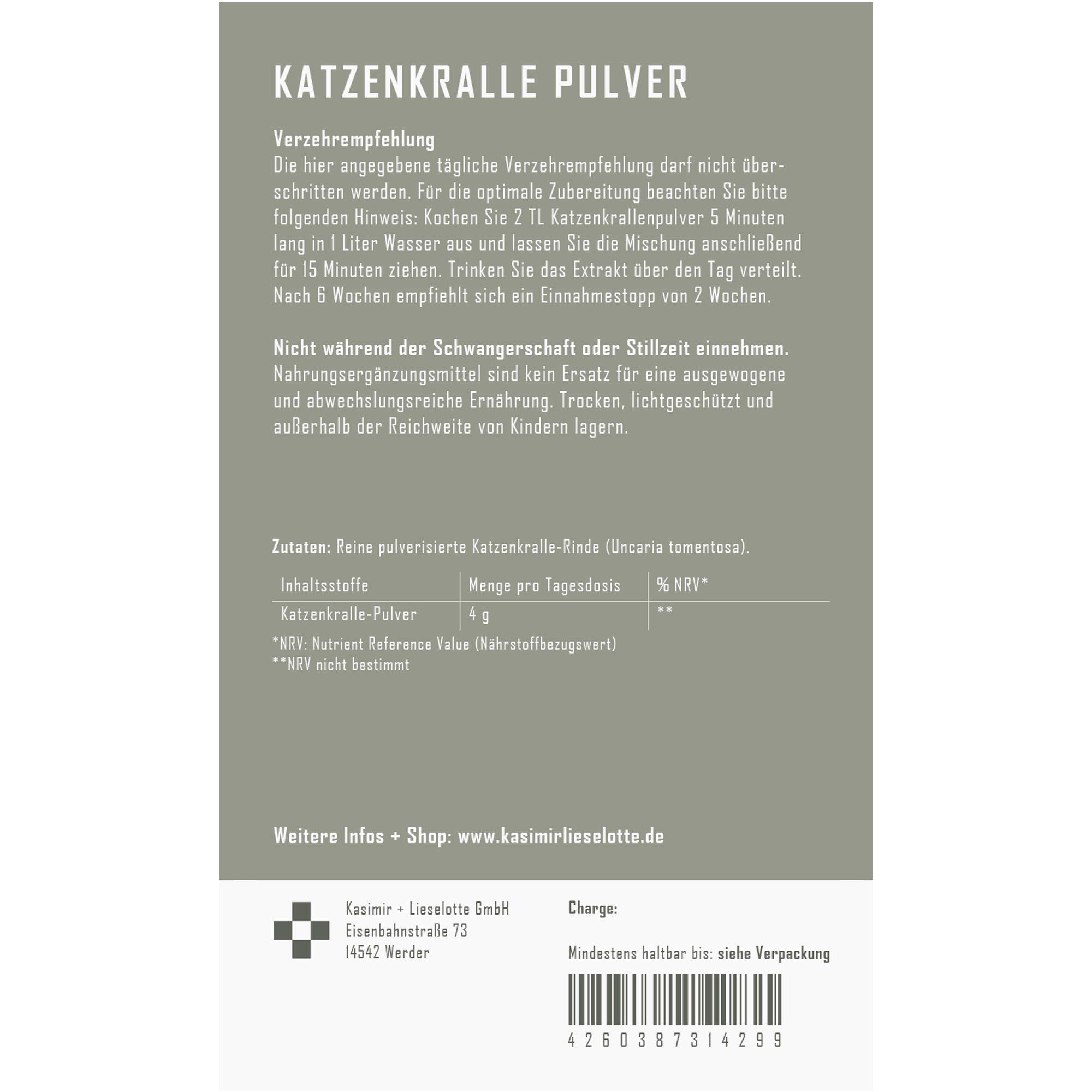Katzenkralle Pulver, Laktosefrei, Katzenspeise, Tiernahrung, Pulver