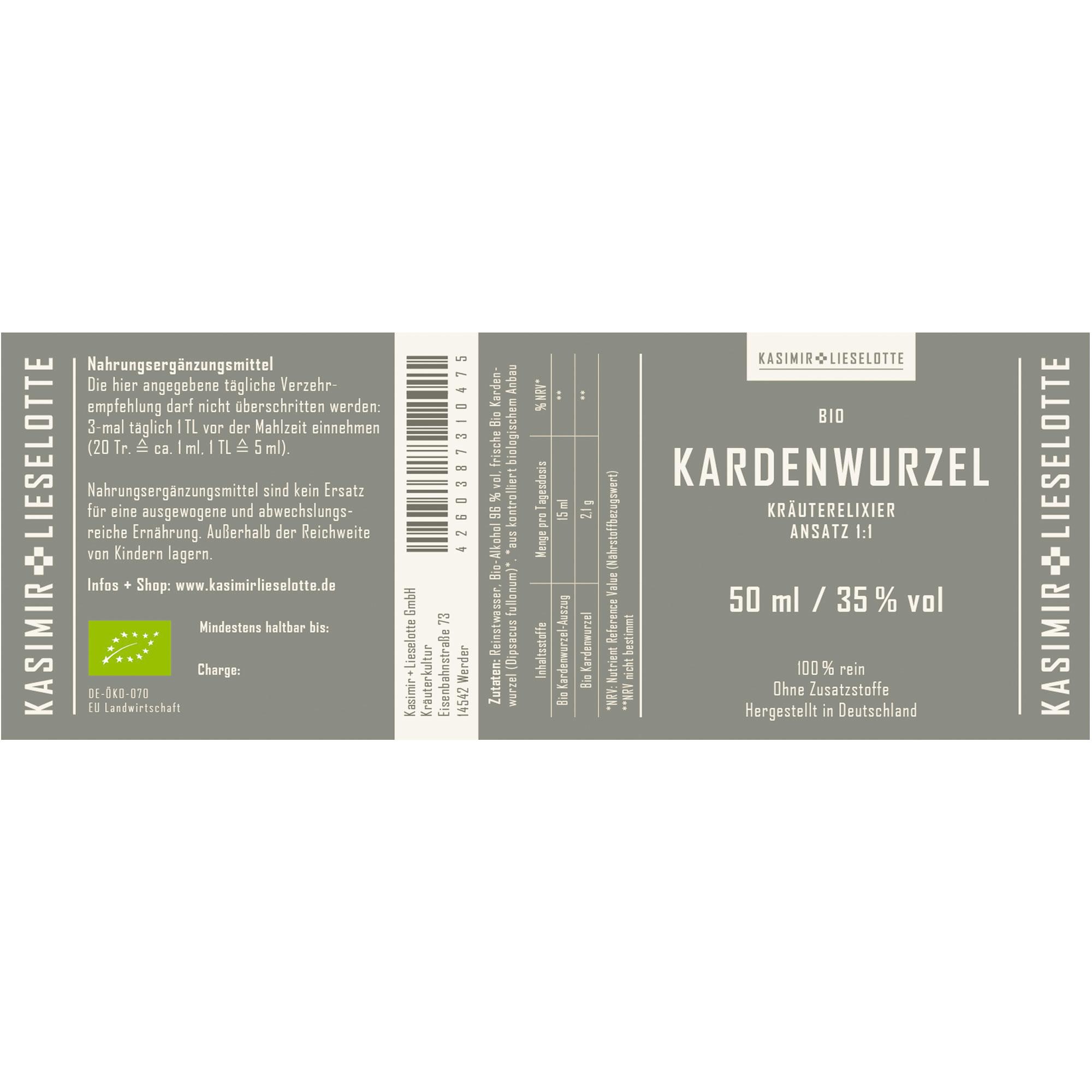 Kardenwurzel, Kräuterlixir, Bio, 50 ml, 0,35 vol