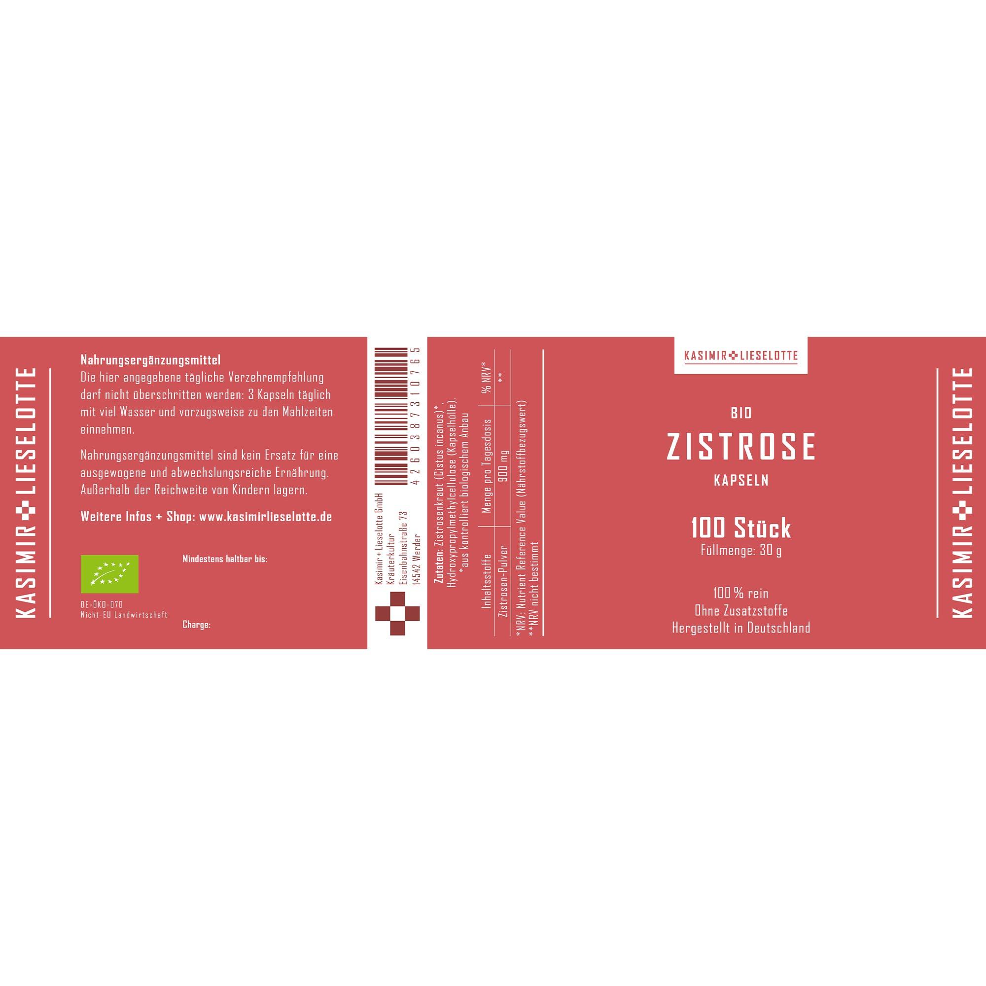 Nahrungsergänzung, Zystrose, Kapseln, Bio, 100 Stück
