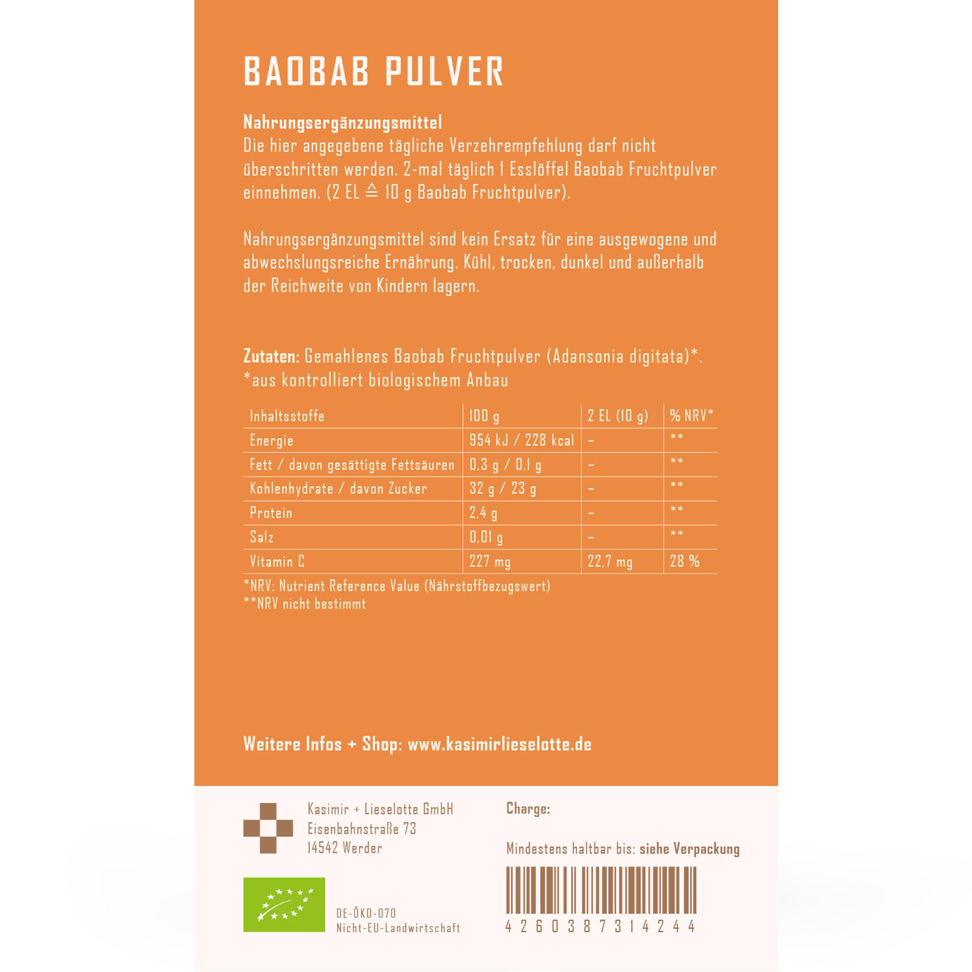 Baobab Pulver Bio 200 g