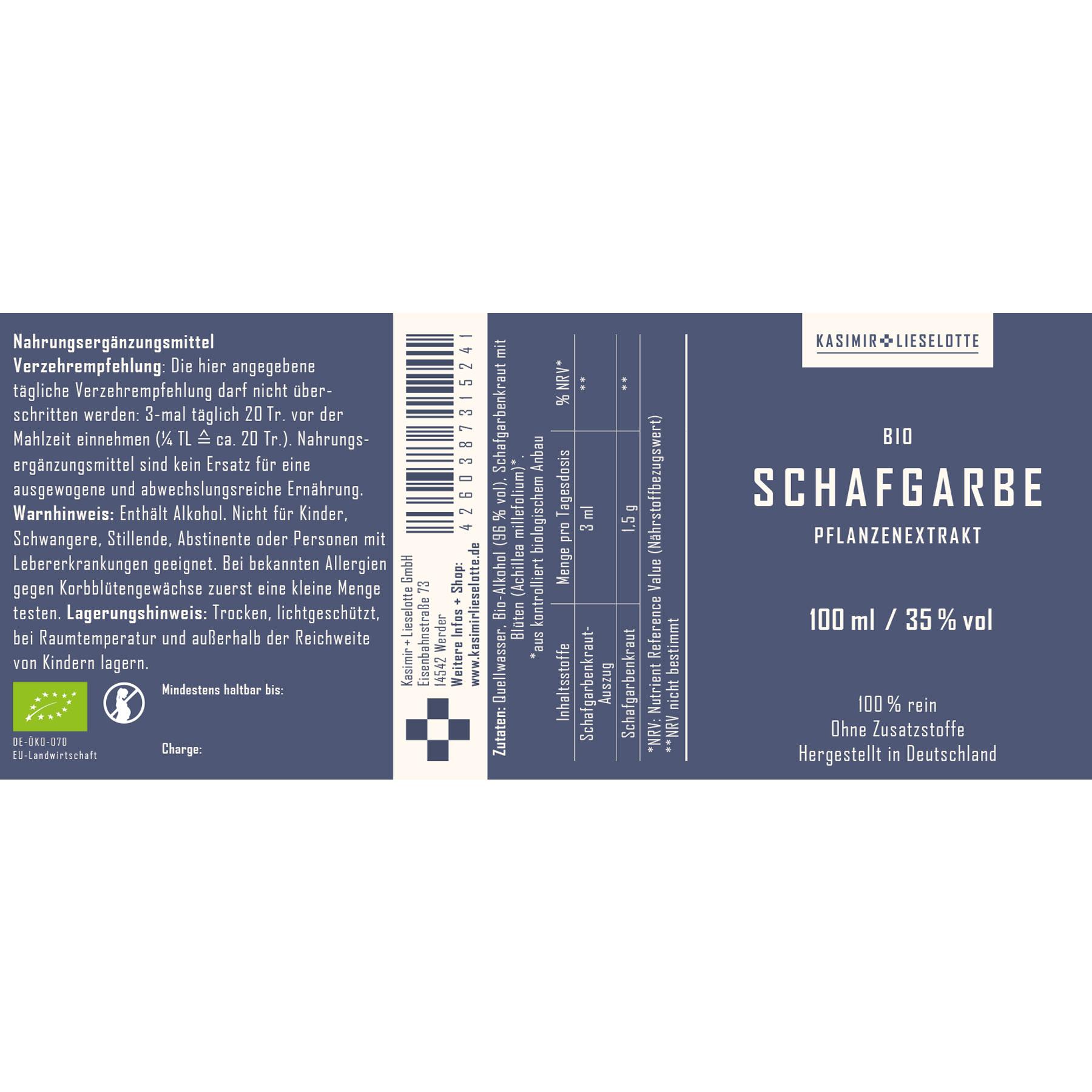 pflanzenauszug, schafgarbe, bio, 100 ml, pflanzentrakt