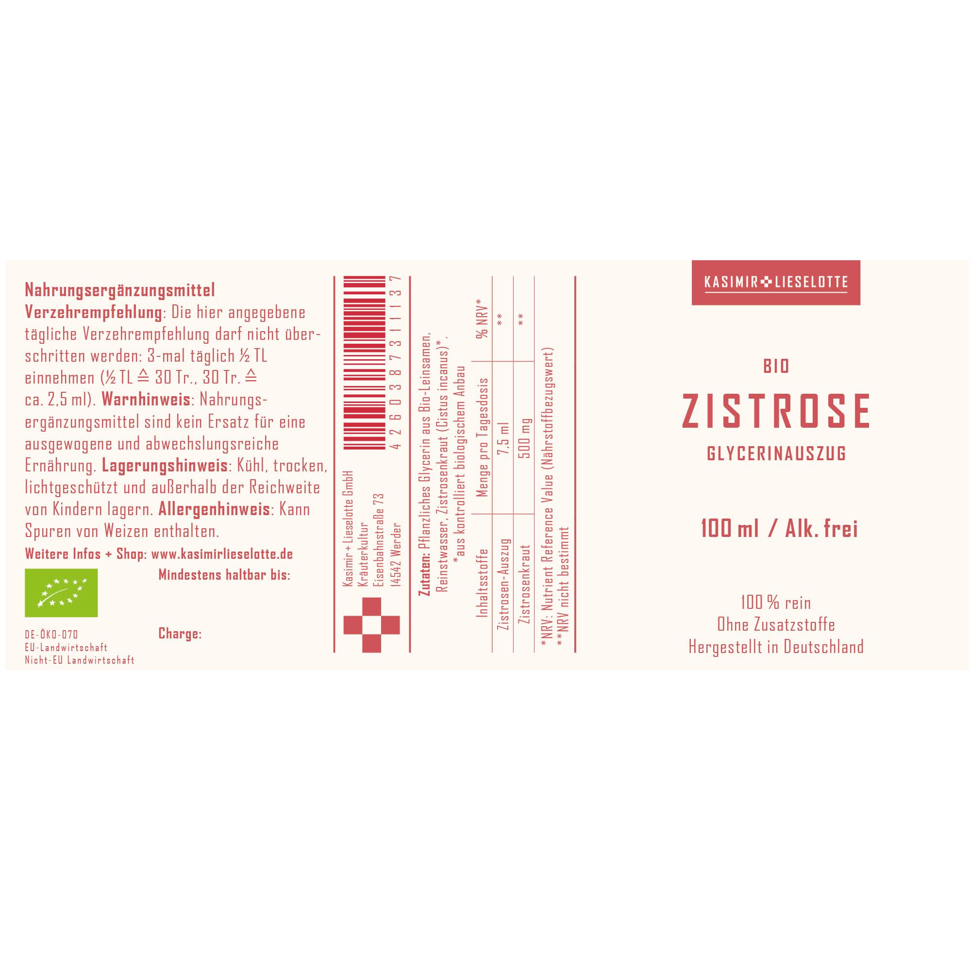 zistrose, glycerinauszug, bio, 100 ml, alkoholfrei