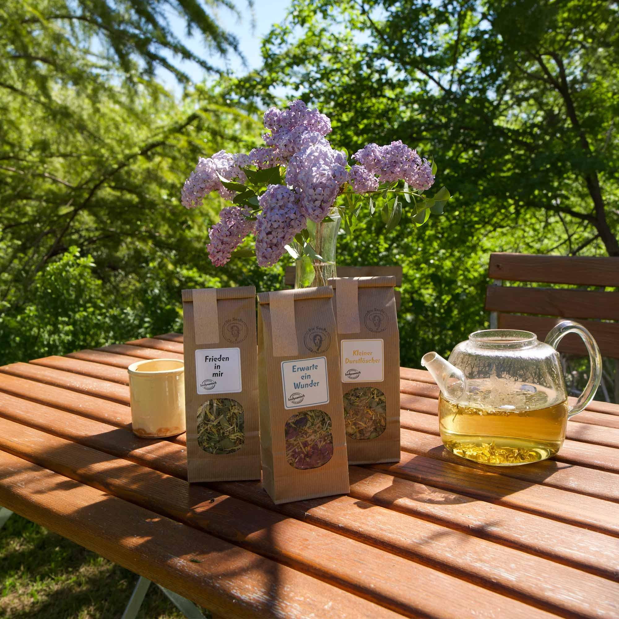 Hydrangea, Teemischungen, Kräutertee, Vials, Picknicktisch
