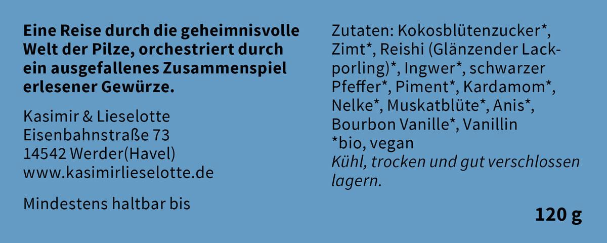 Pilze, Gewürzmischung, Kokosblütenzucker, Ingwer, Kardamom