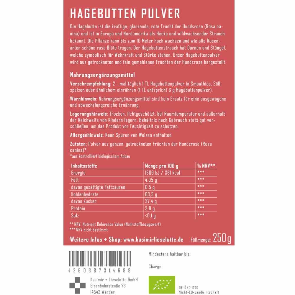 Hagebutten Pulver Bio 250g