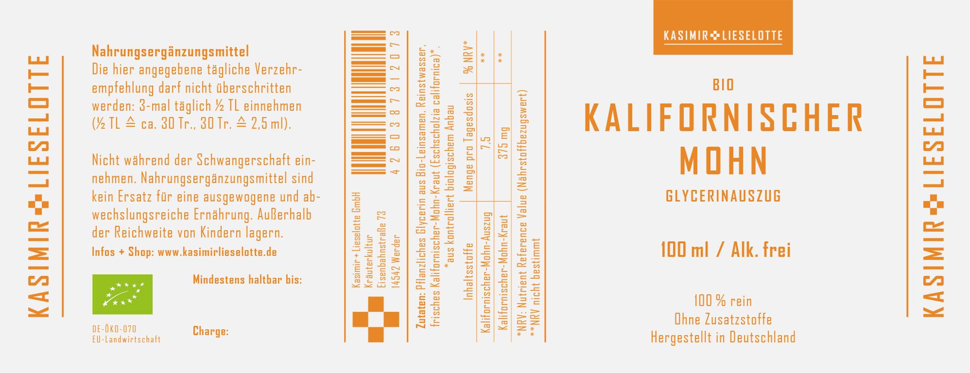 Kalifornischer Mohn Tinktur Alkoholfrei Bio