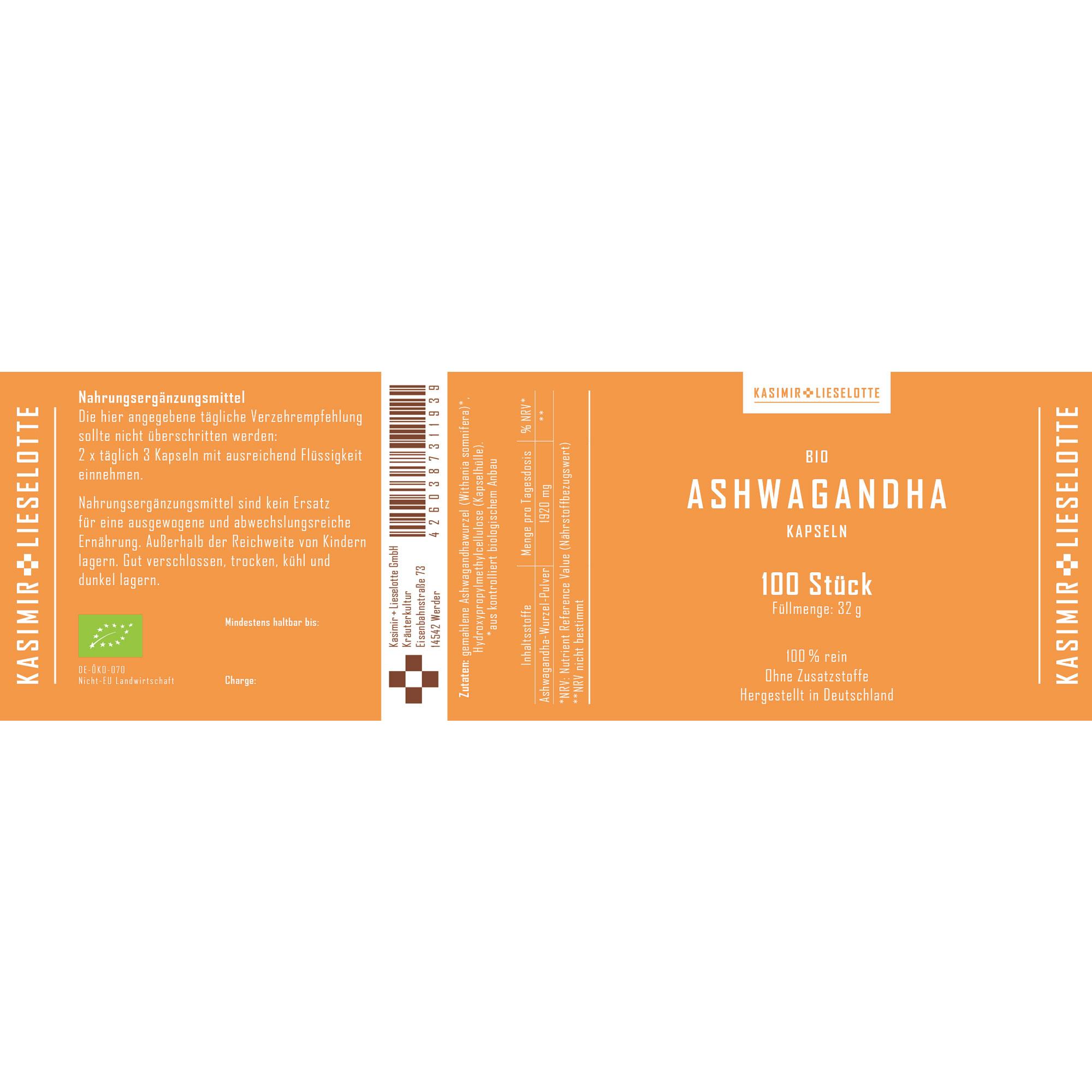 Ashwagandha Kapseln Bio 100 Stück