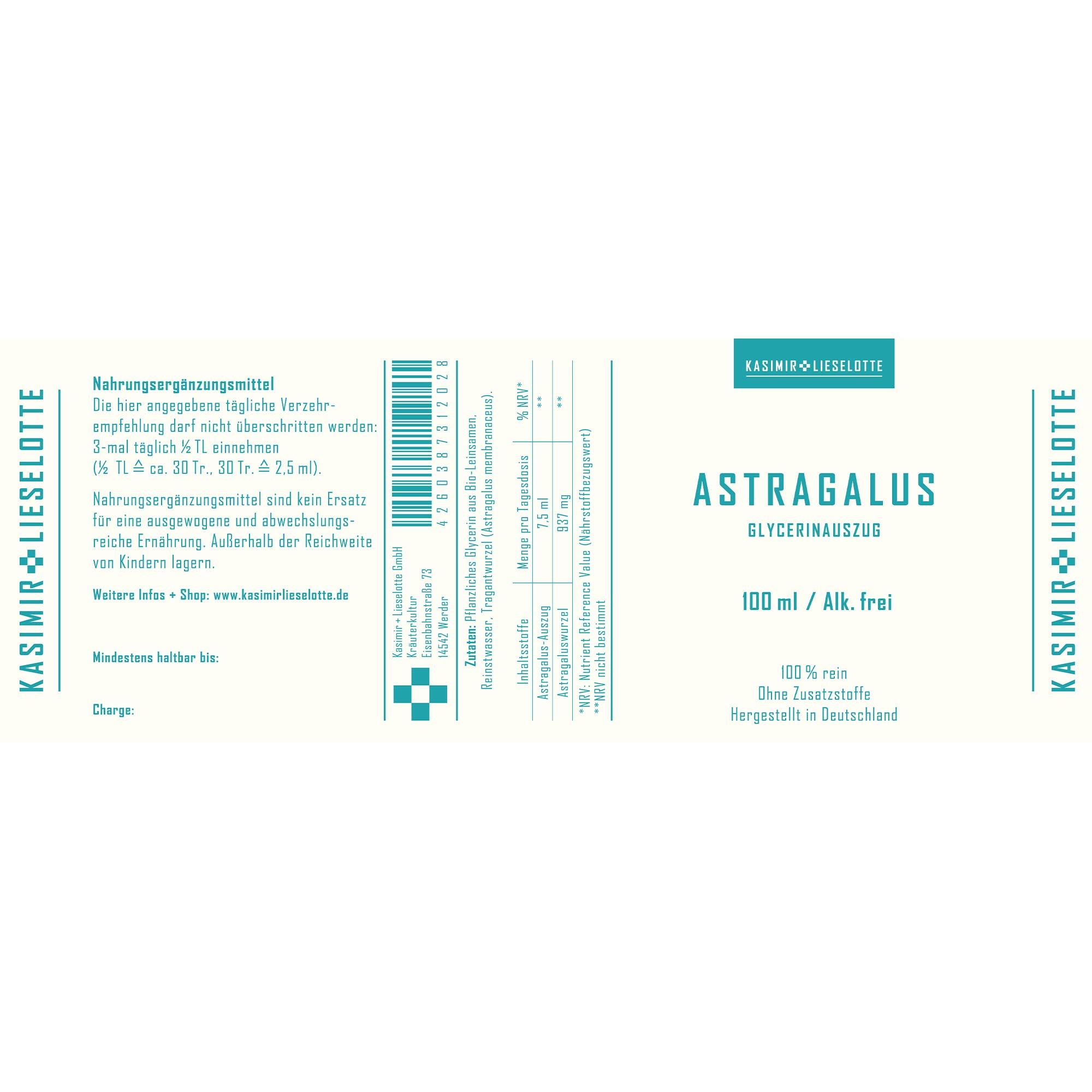 Astragalus, Glycerinextrakt, 100 ml, Alkohol frei, Deutschland Herstellung