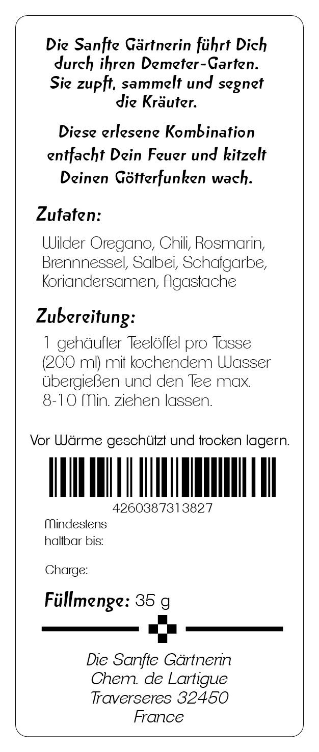 Küchenkräuter, Zutaten, Teelöffel,  Tee, Brennnessel?, Oregano, Chili, Rosmarin, Salbei, Koriander, Agastache, Zubereitung, 200 ml, Wasser