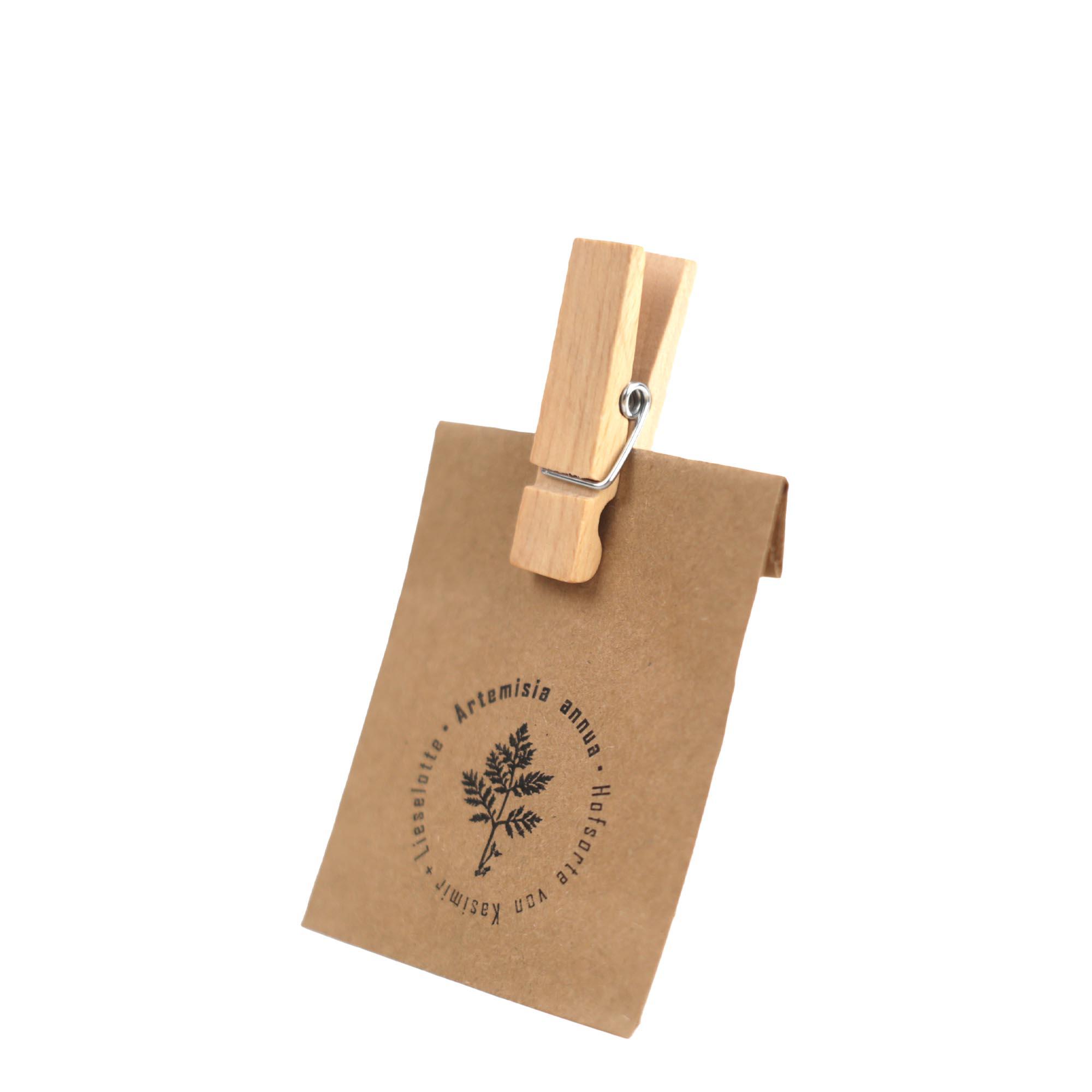 Holzklammer, Wäscheklammer, Papieranhänger, Logoaufdruck, Kraftpapier