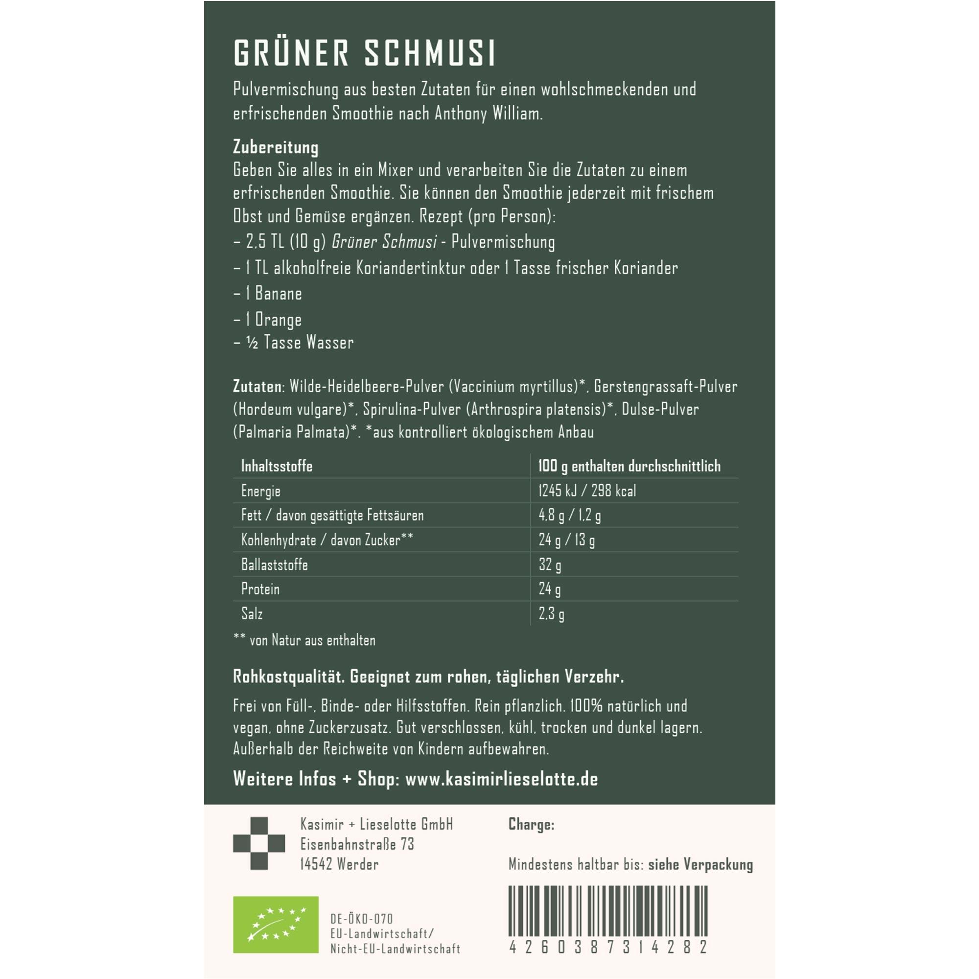 Grüner Schmusi Pulver Bio 200 g
