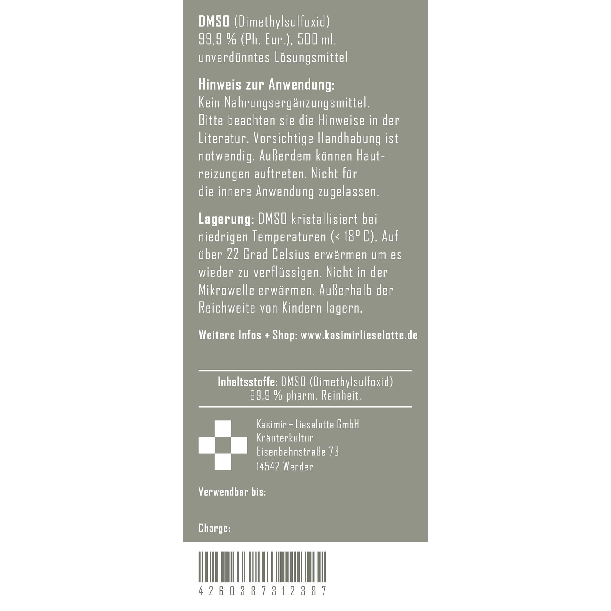 DMSO, Dimethylsulfoxid, Inhaltsstoff, Kräuter Kultur, pharm. Reinheit