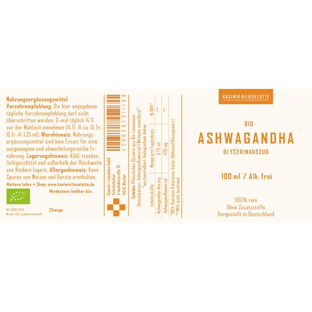 ashwagandha, glyerinextrakt, bio, flasche, 100 ml