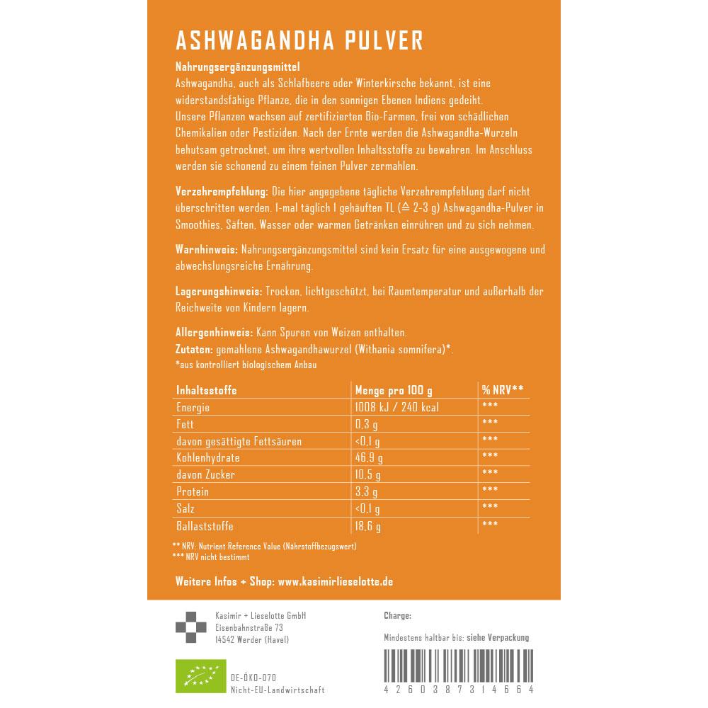 Ashwagandha Pulver Bio 200 g