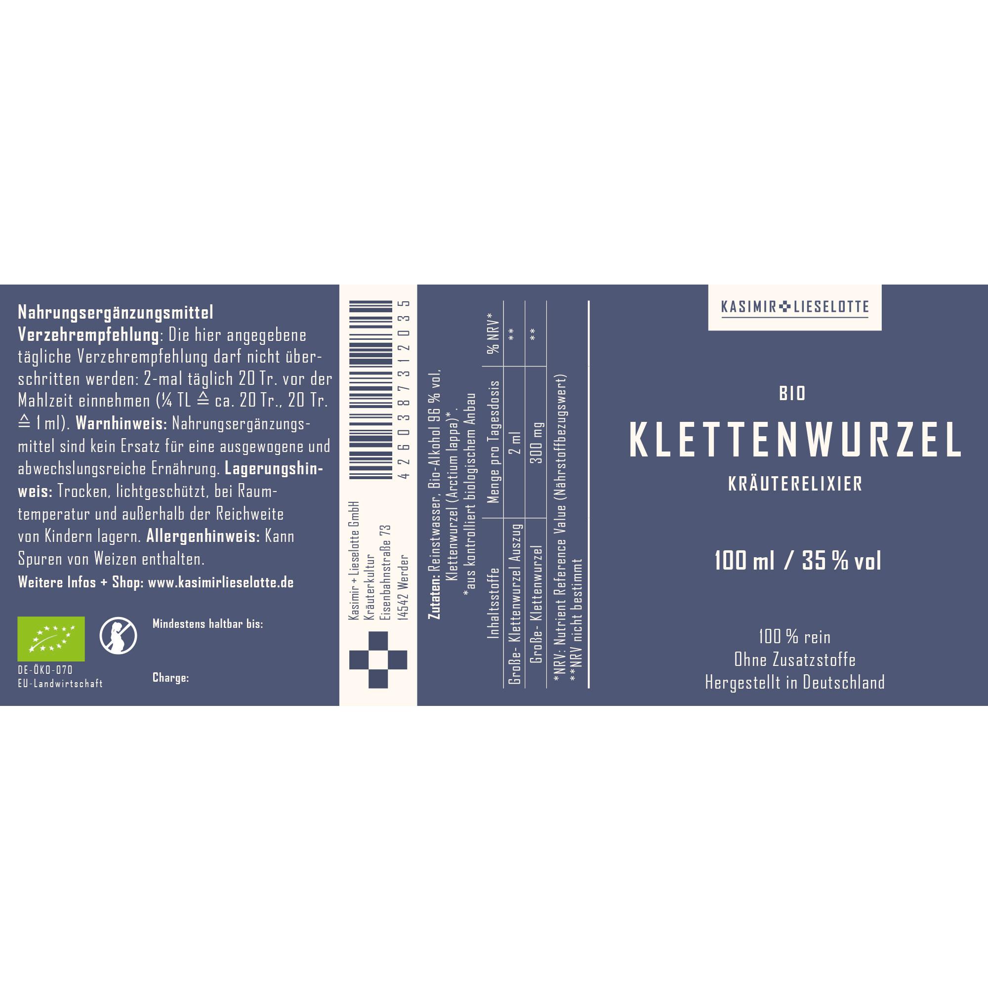 Klettenwurzel, Kräuterelixir, Bio, 100 ml, 35 % vol