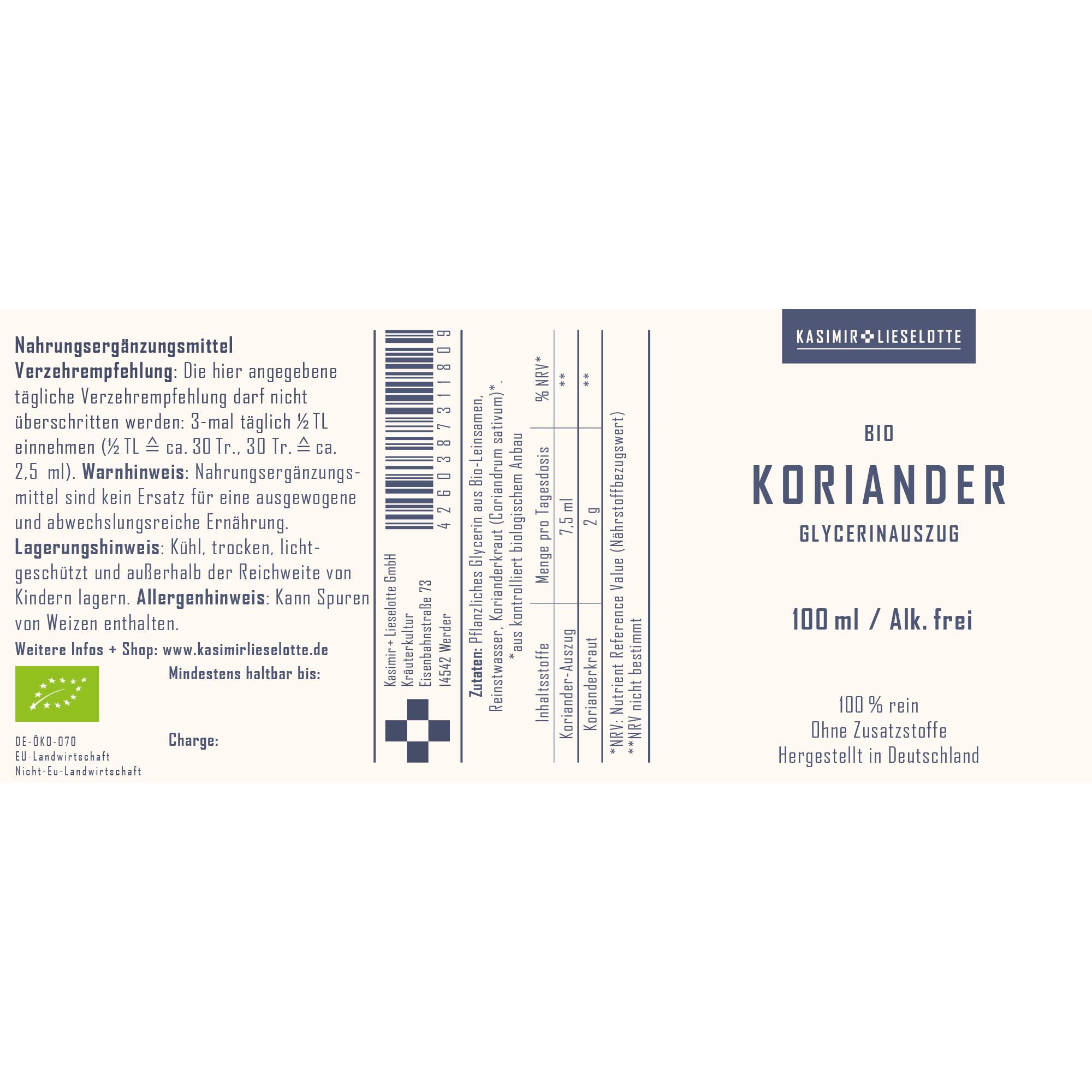 koriander, korianderextrakt, bio, glycerinextrakt, flüssigkeit