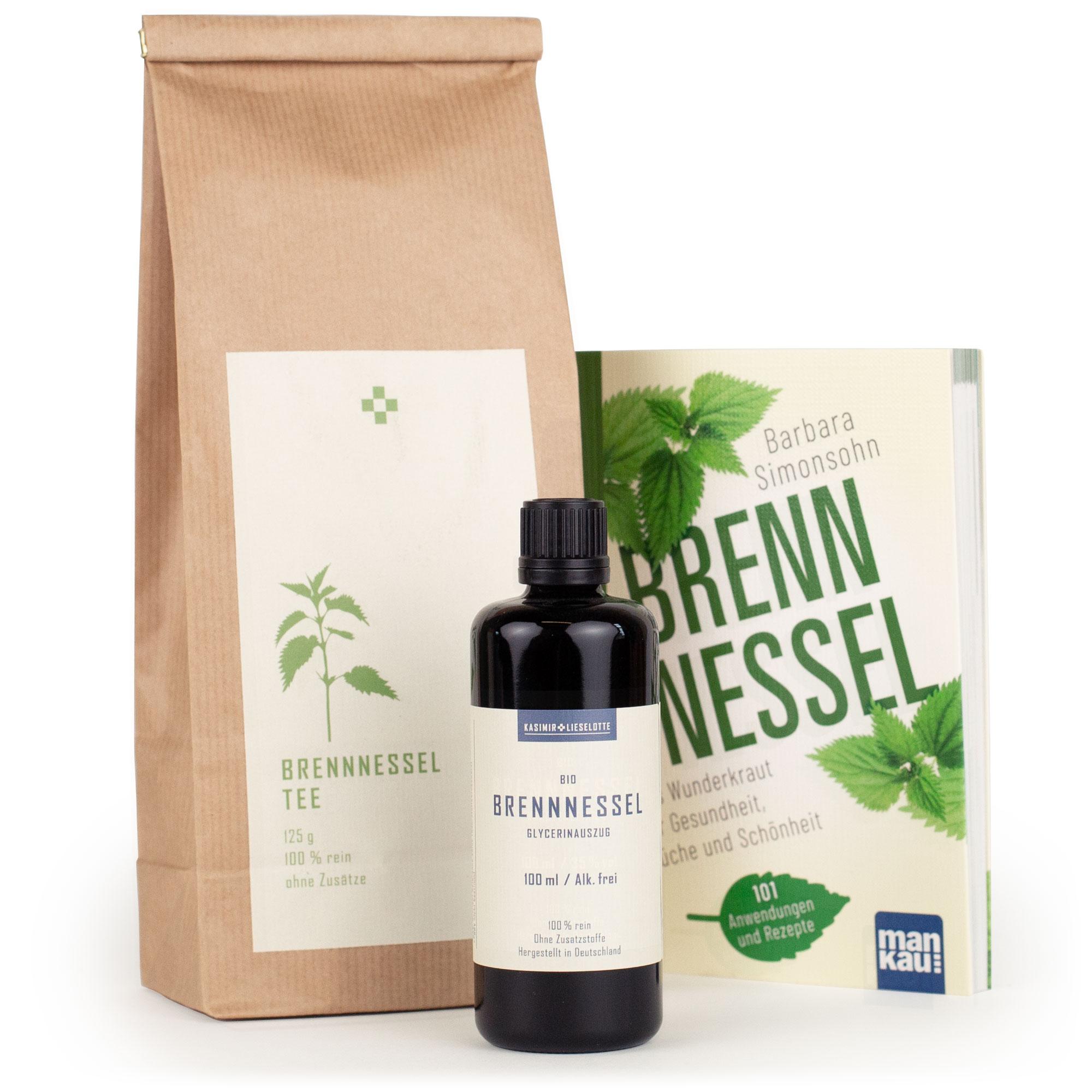 Brennnessel Set - Tee, Tinktur Alkoholfrei & Buch Brennnessel Set - Tee, Tinktur Alkoholfrei & Buch