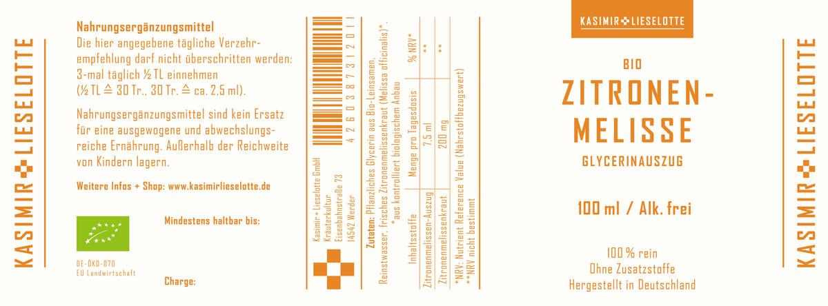Zitronenmelisse Tinktur Alkoholfrei Bio
