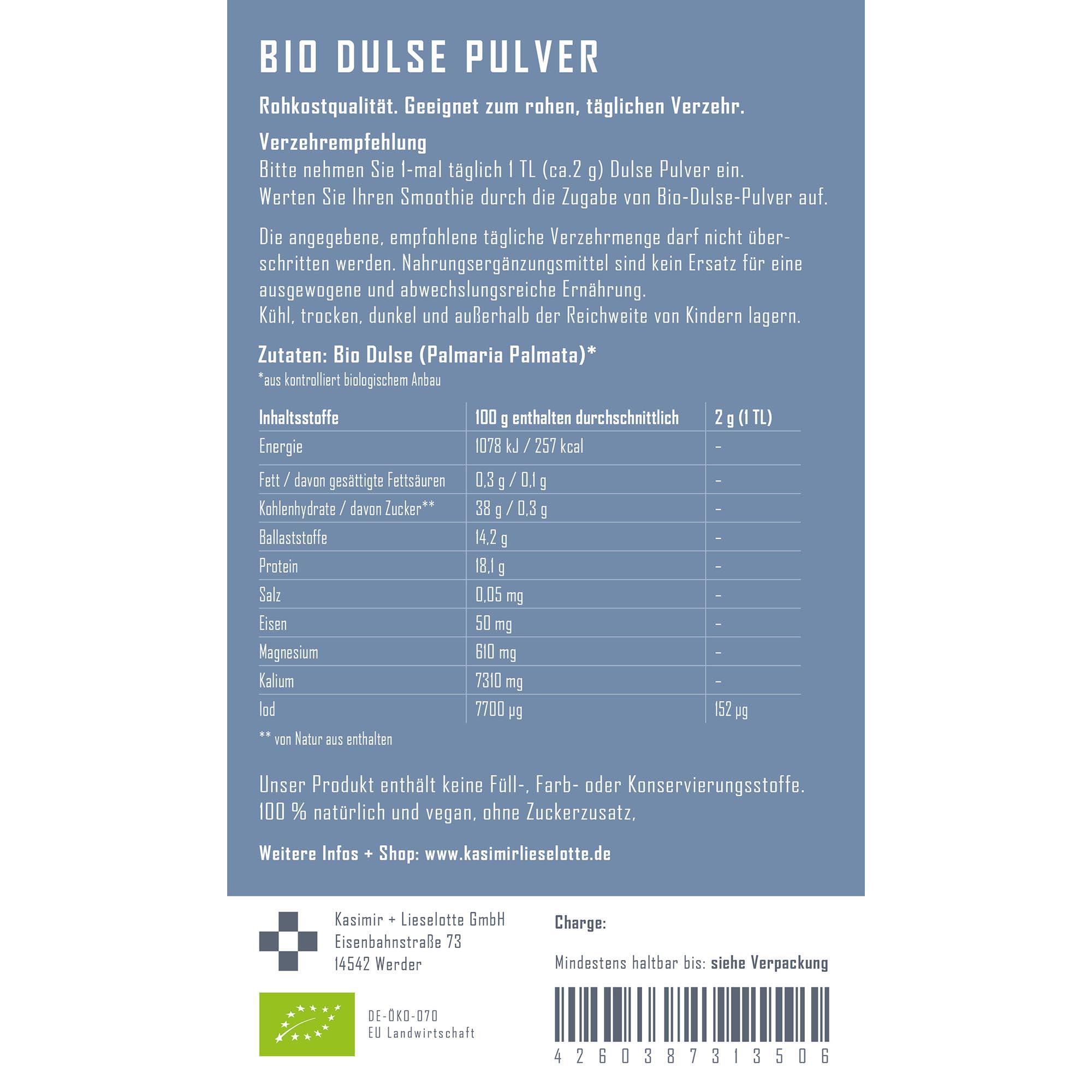 Pulver, Biopulver, Dulse, Palmarina Palmeta, Zutaten